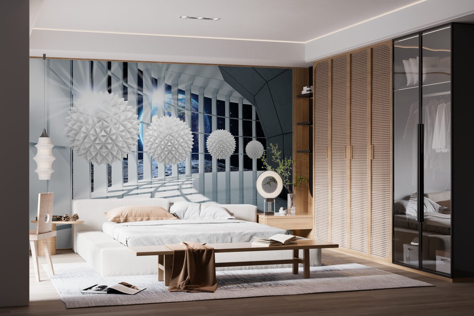 Fototapeta Zem na pozadí guľôčok klesajúcich do perspektívy