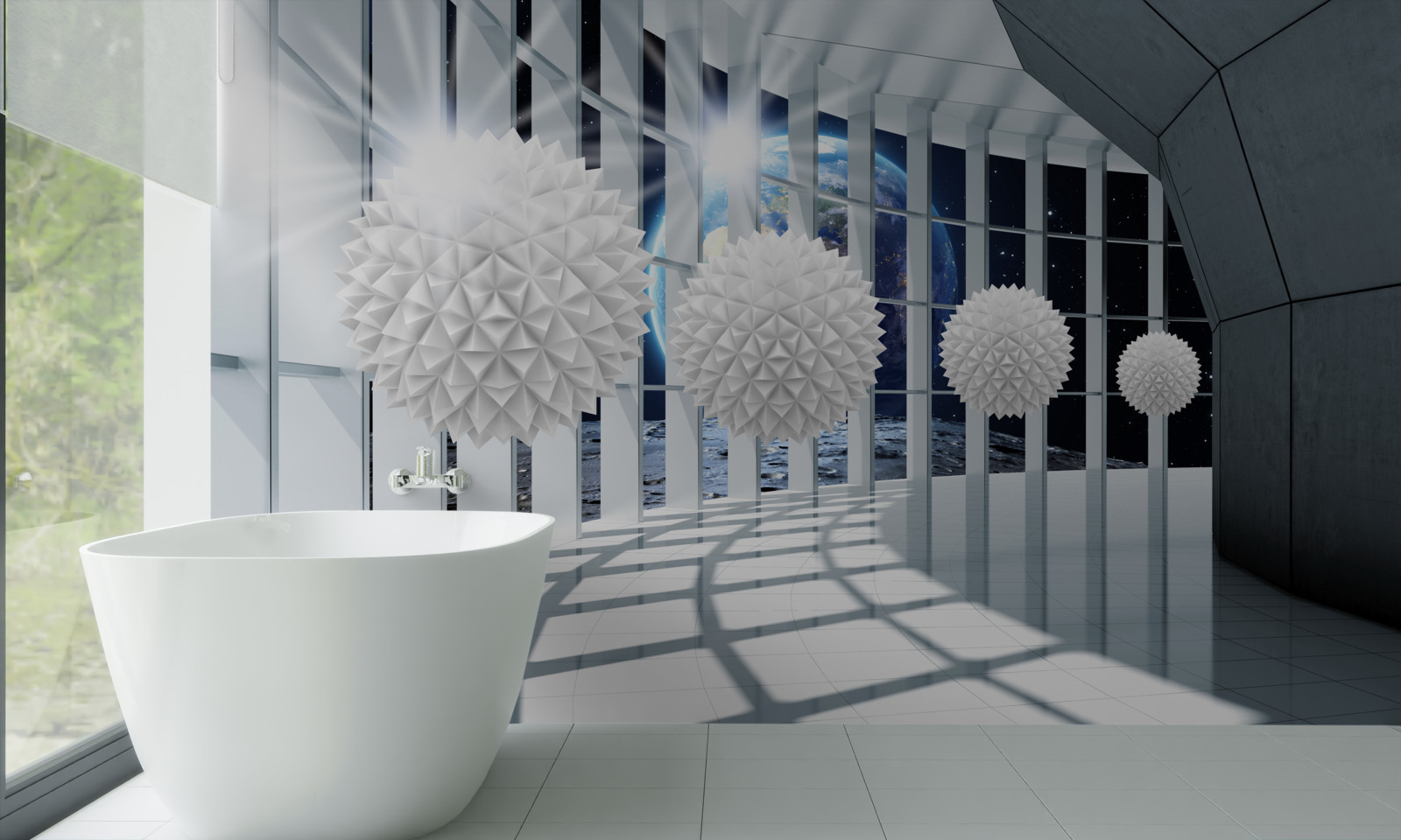 Fototapeta Zem na pozadí guľôčok klesajúcich do perspektívy