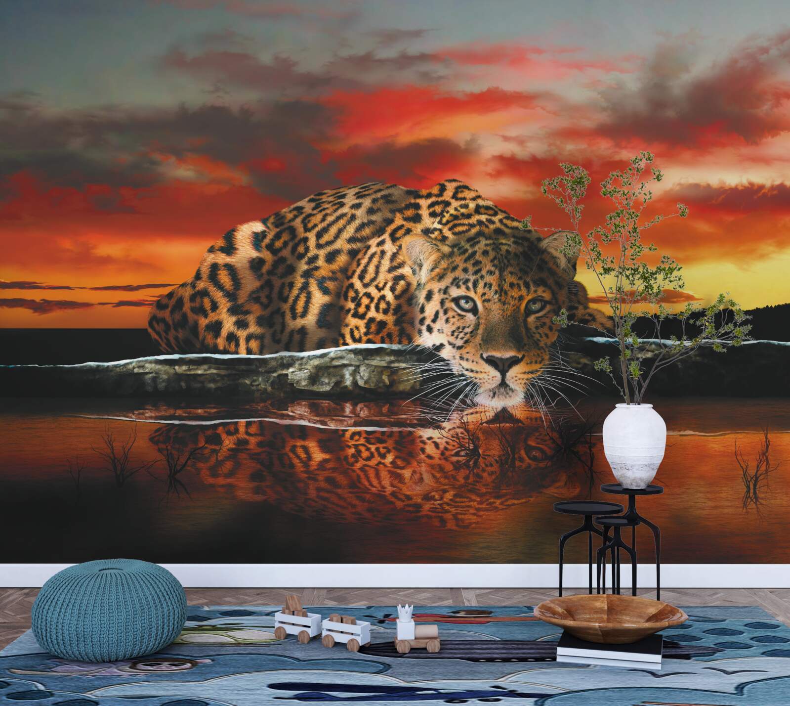 Fototapeta odraz leoparda na pozadí západu slnka