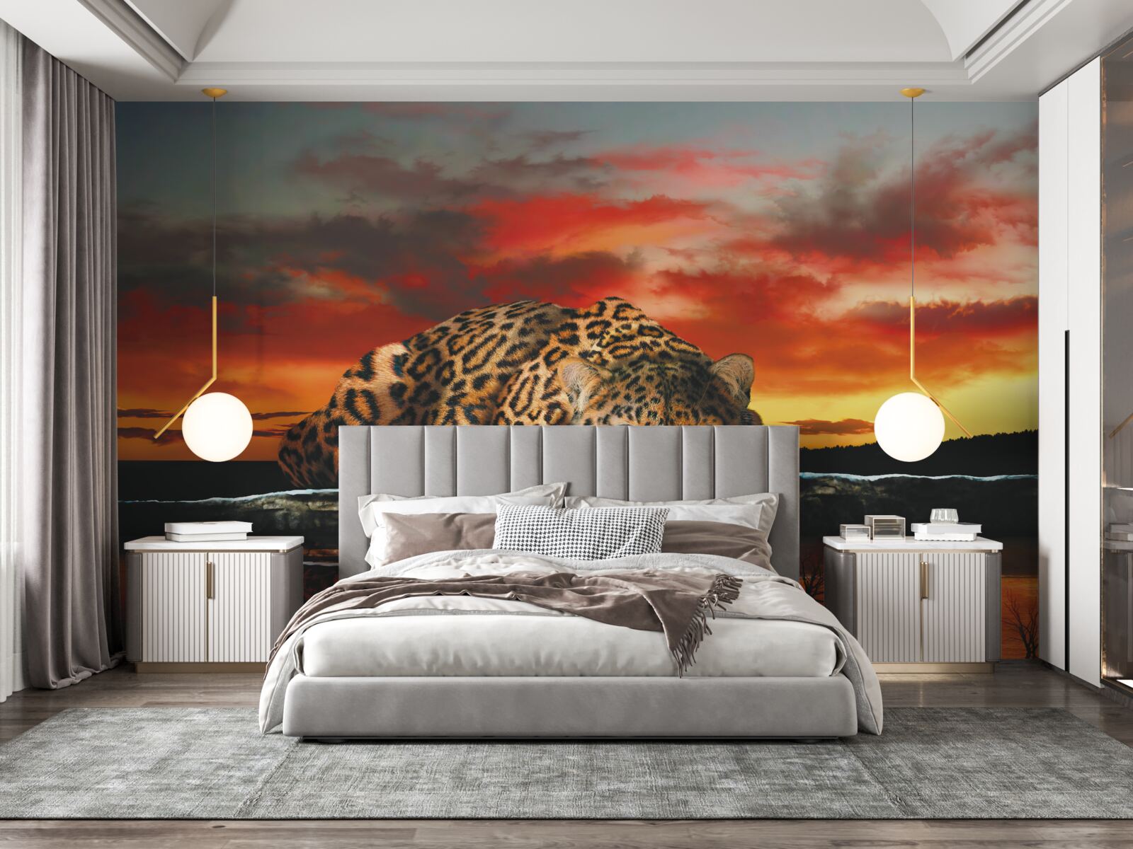 Fototapeta odraz leoparda na pozadí západu slnka