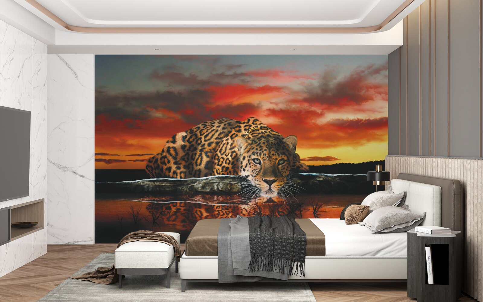 Fototapeta odraz leoparda na pozadí západu slnka