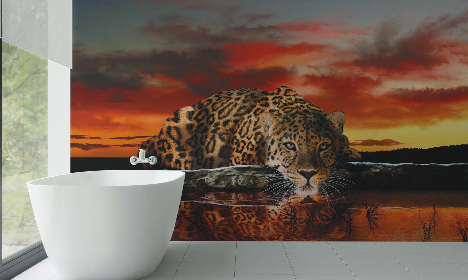 Fototapeta odraz leoparda na pozadí západu slnka