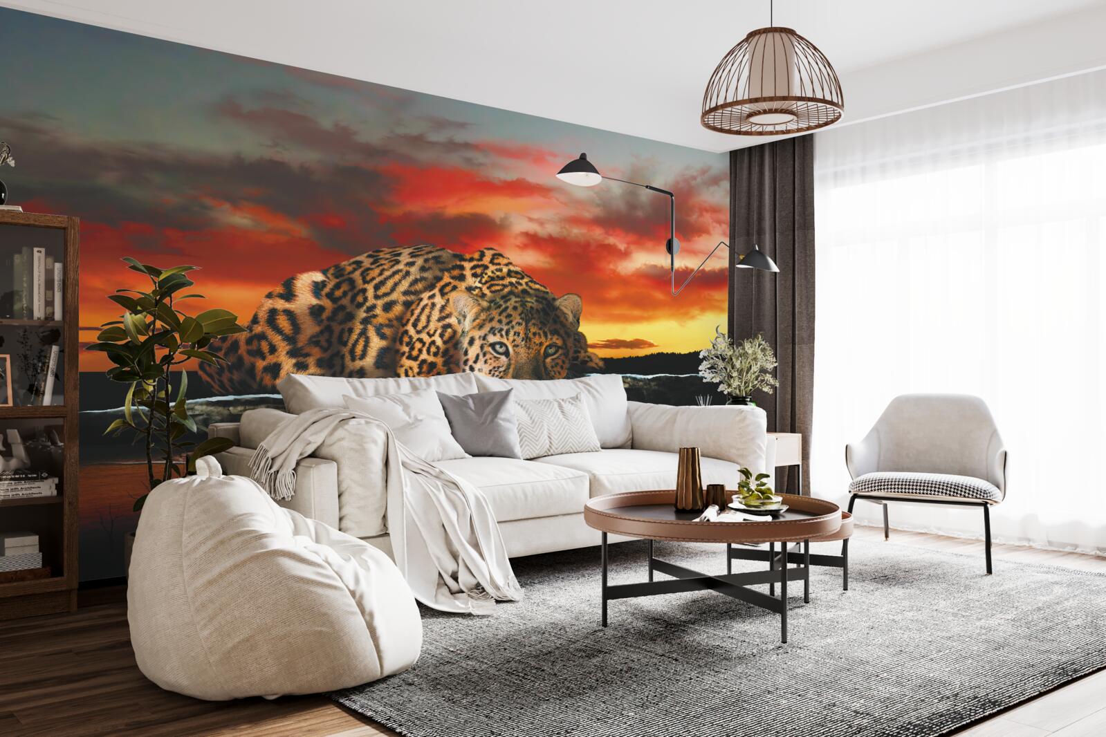 Fototapeta odraz leoparda na pozadí západu slnka