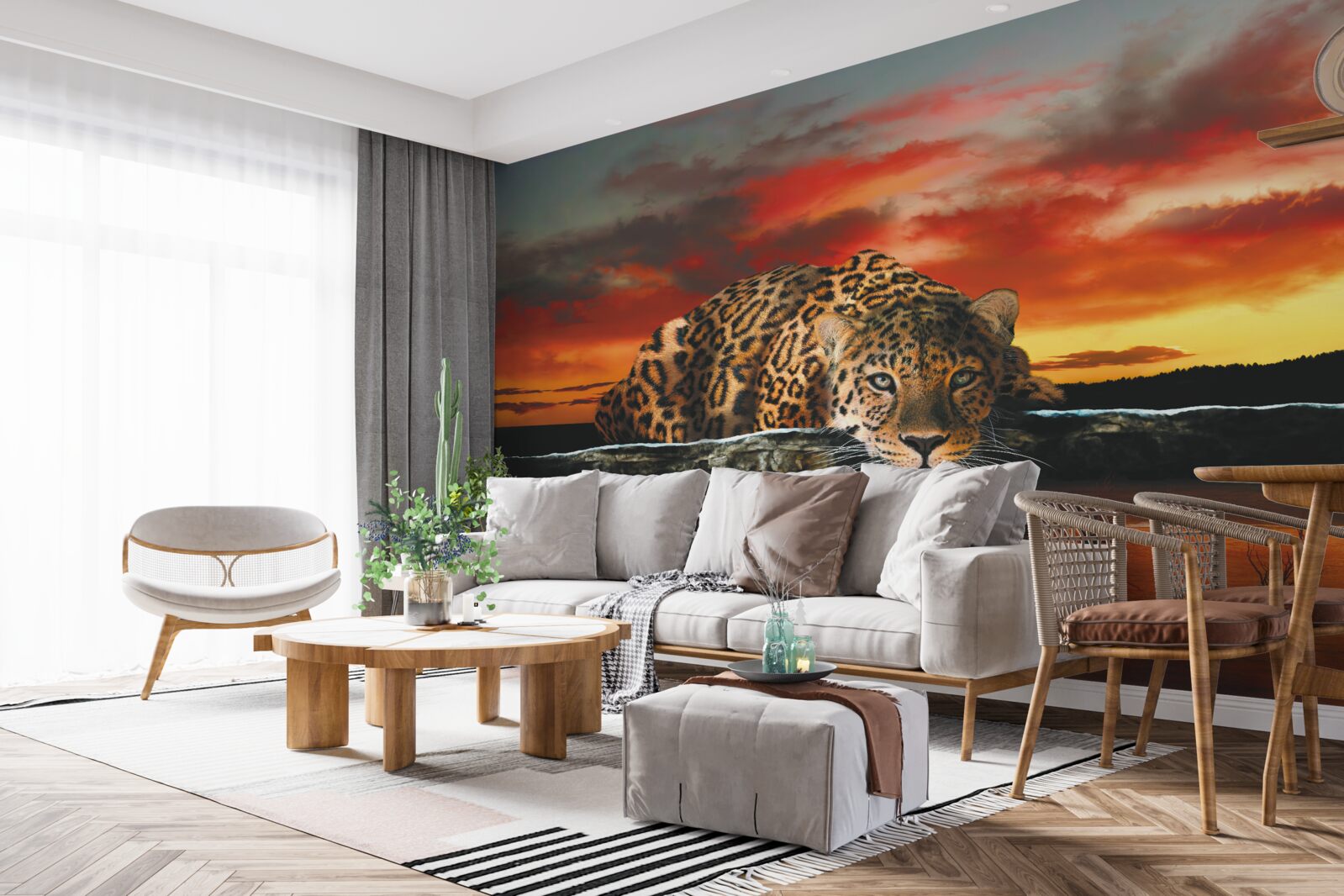 Fototapeta odraz leoparda na pozadí západu slnka