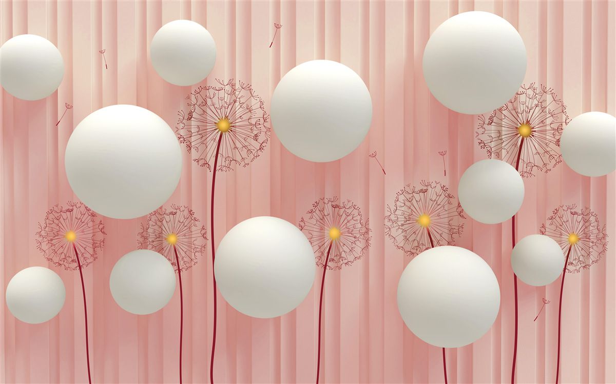 Fototapeta elegantné púpavy a snehovo biele gule na ružovom podklade