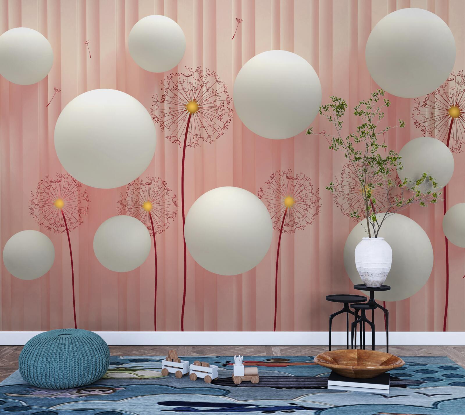 Fototapeta elegantné púpavy a snehovo biele gule na ružovom podklade