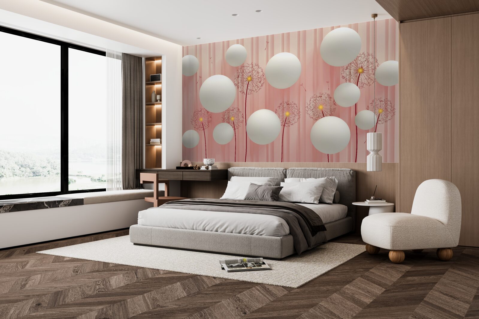 Fototapeta elegantné púpavy a snehovo biele gule na ružovom podklade