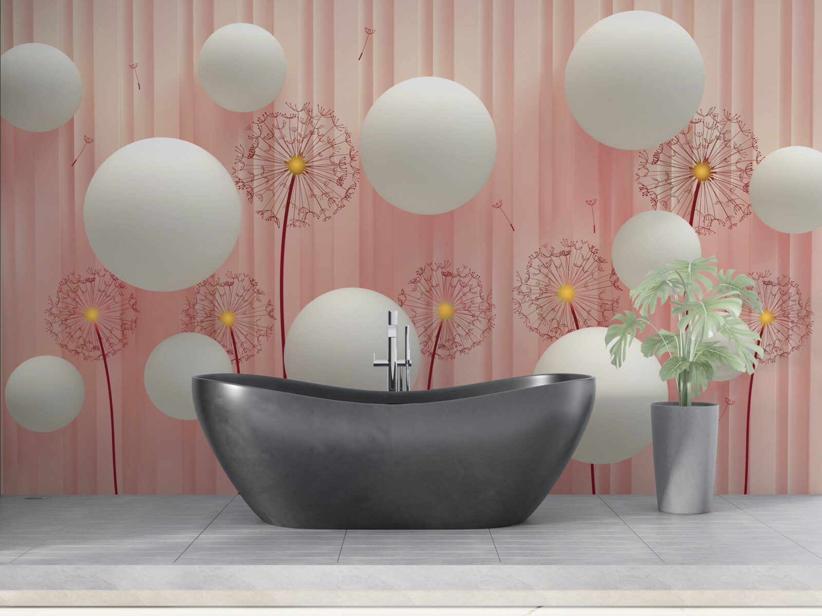 Fototapeta elegantné púpavy a snehovo biele gule na ružovom podklade