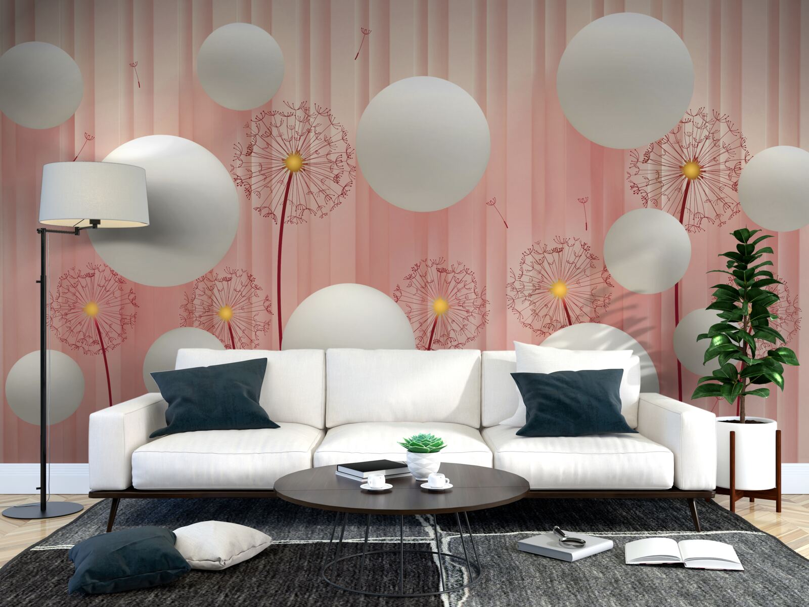 Fototapeta elegantné púpavy a snehovo biele gule na ružovom podklade