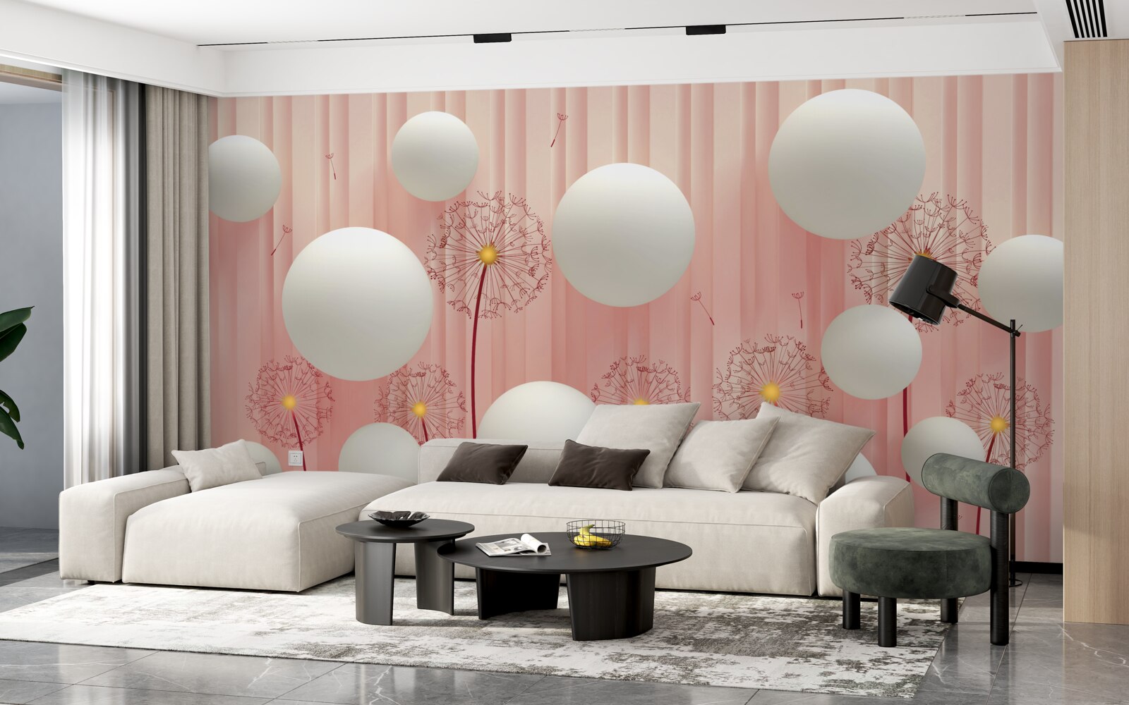 Fototapeta elegantné púpavy a snehovo biele gule na ružovom podklade