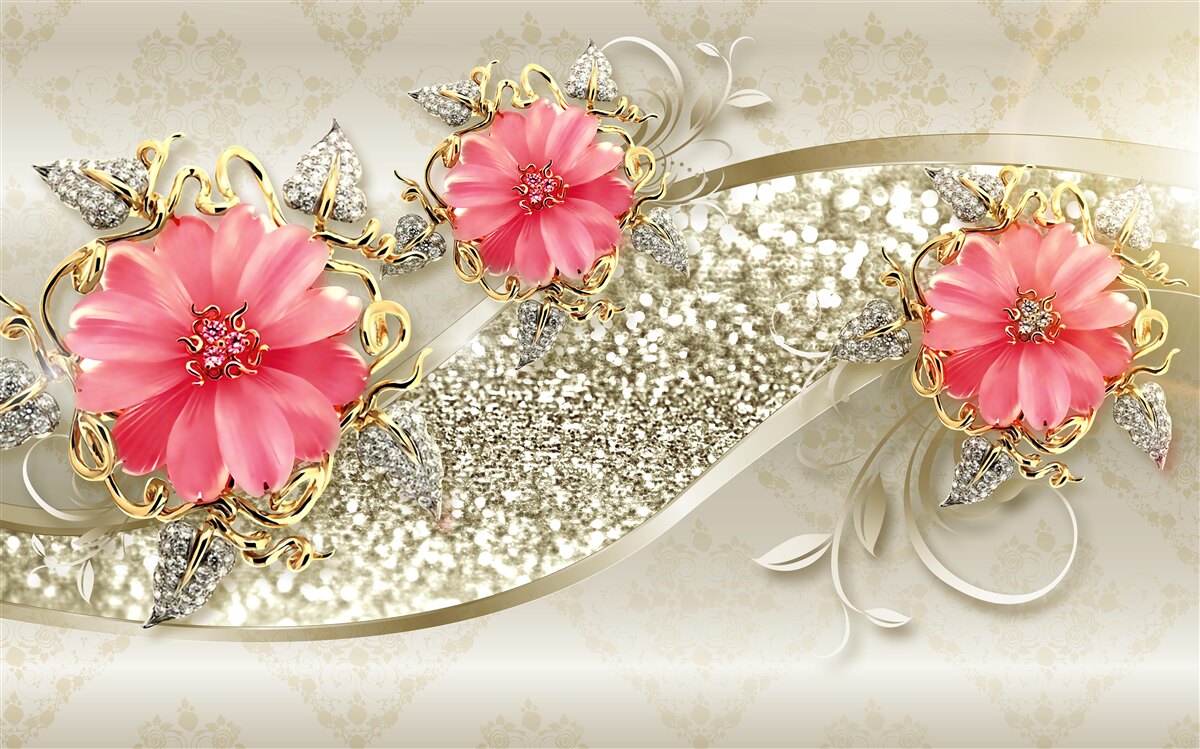 Fototapeta Gerbera púčiky červeného odtieňa na zlatých vetvách