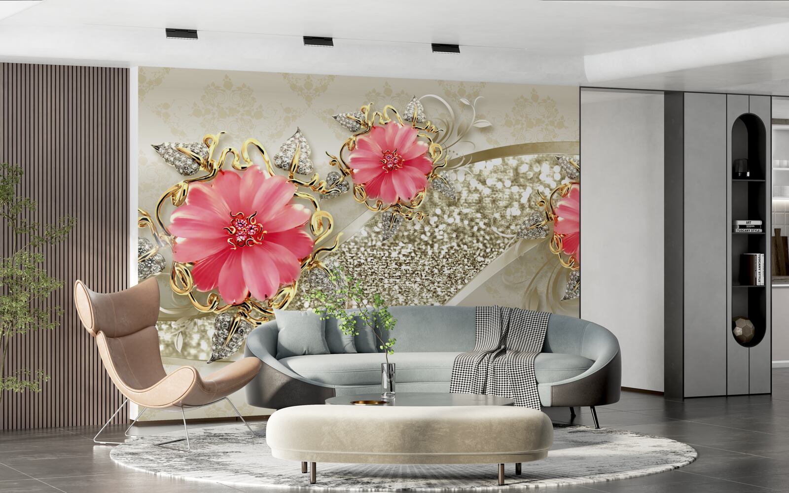 Fototapeta Gerbera púčiky červeného odtieňa na zlatých vetvách