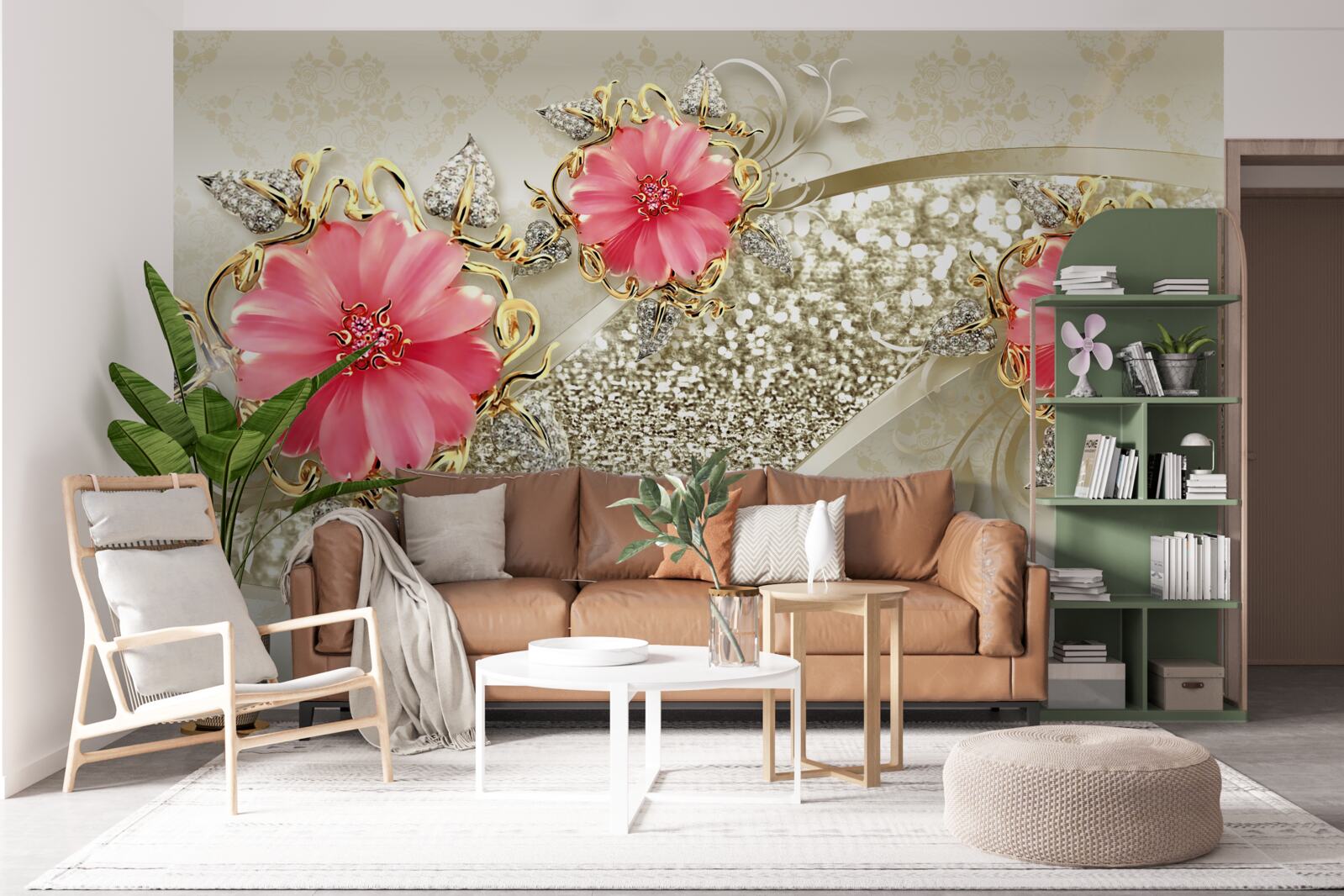 Fototapeta Gerbera púčiky červeného odtieňa na zlatých vetvách