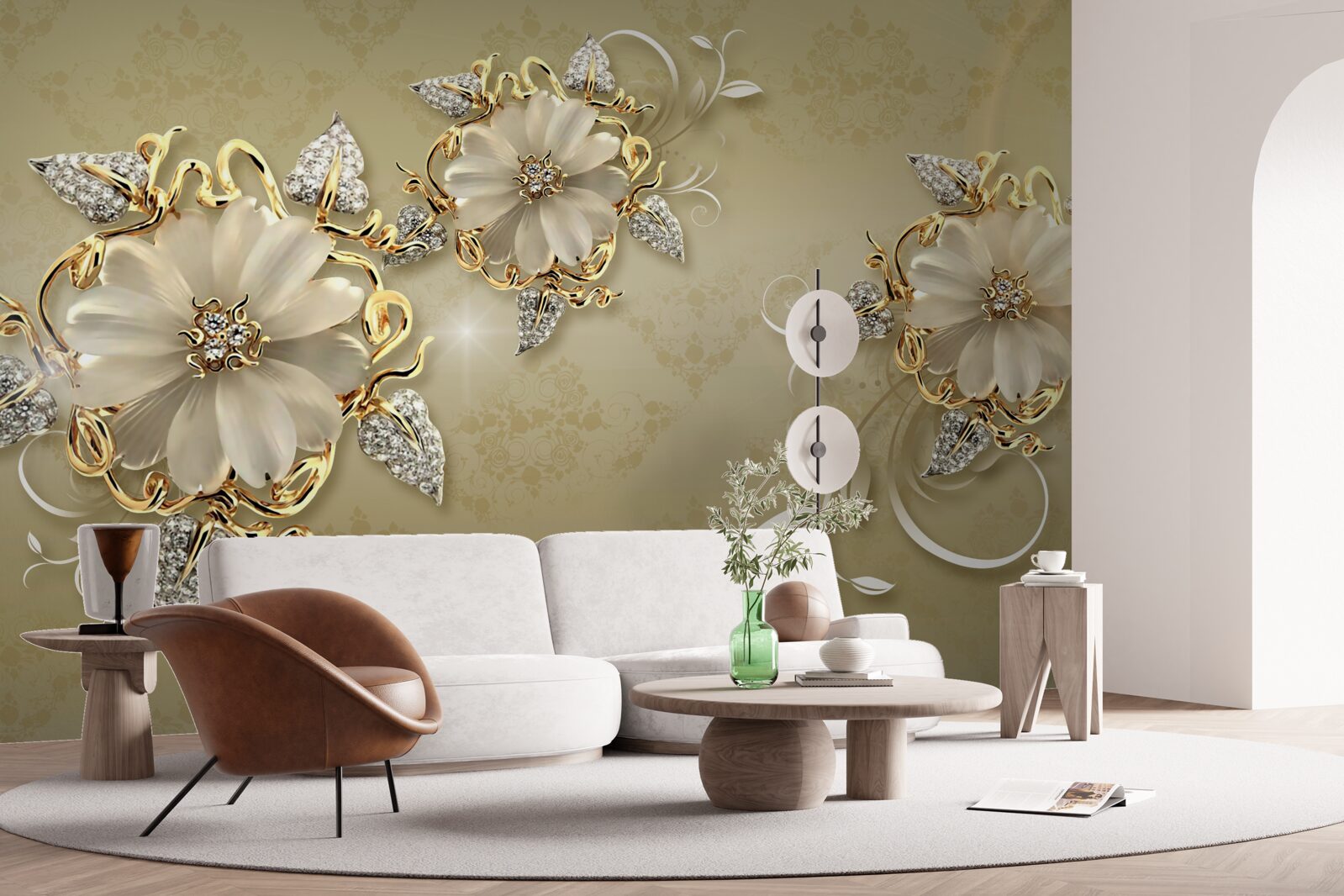 Fototapeta kvety sú snehobiele a vetvičky sa lesknú zlatom a striebrom