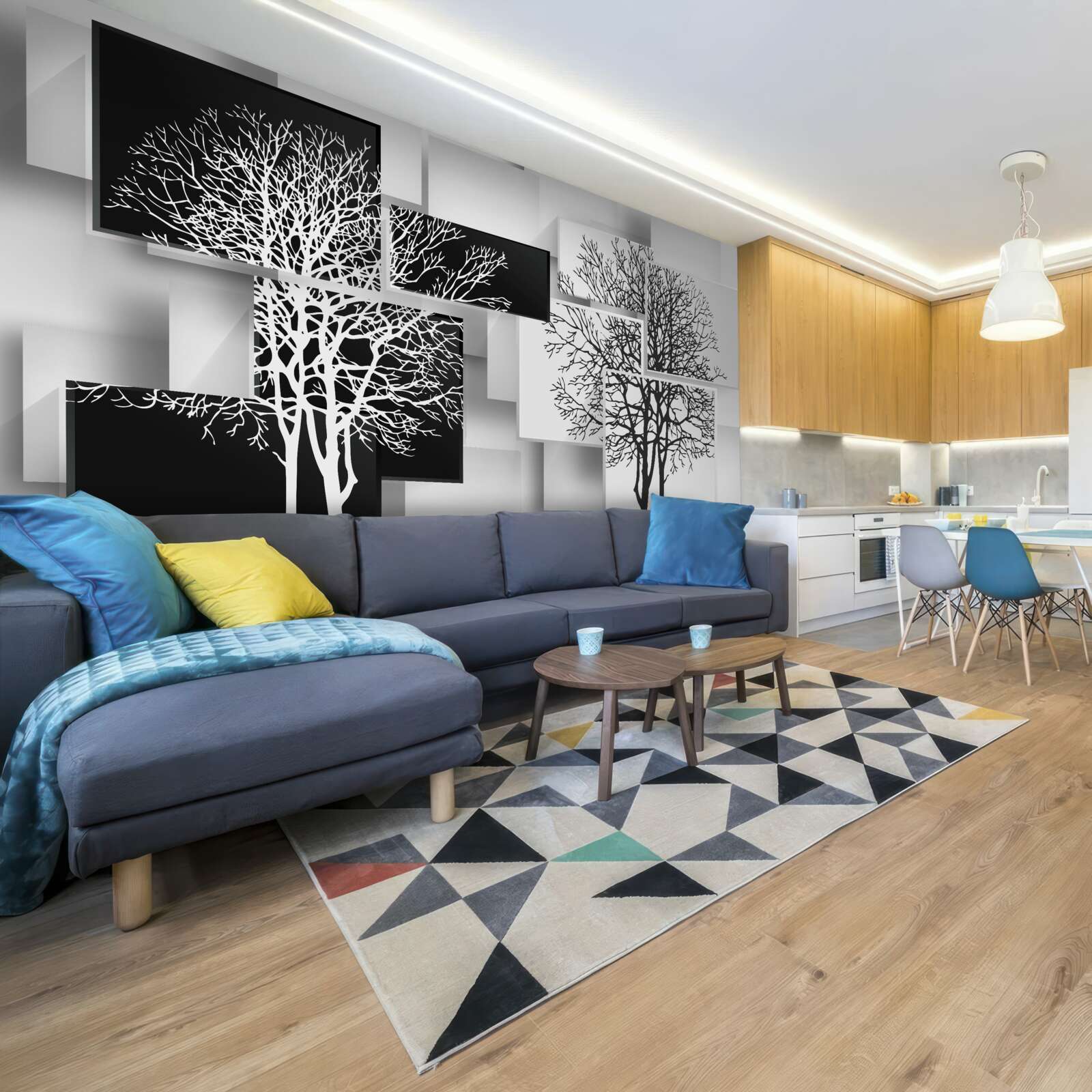 Fototapeta stromy sú čierne a biele na pozadí obdĺžnikov