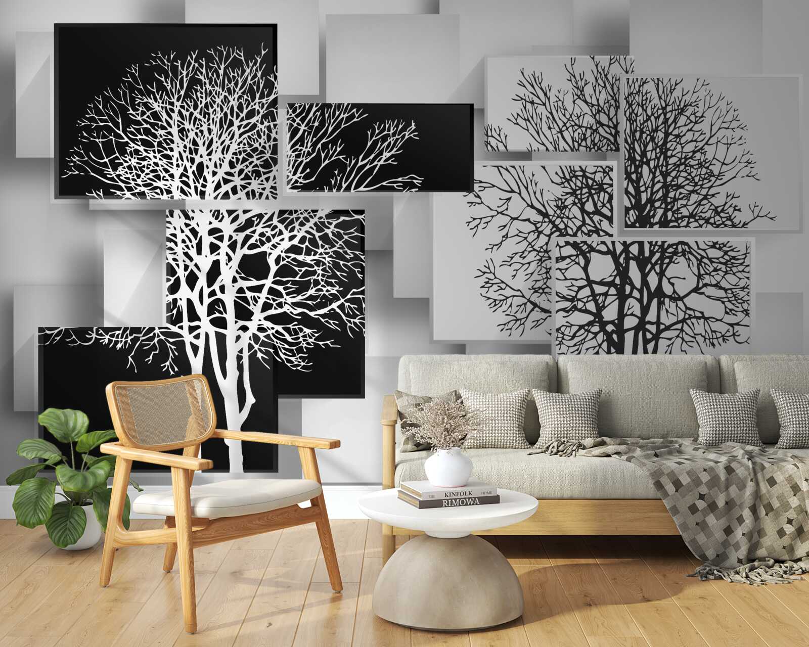 Fototapeta stromy sú čierne a biele na pozadí obdĺžnikov