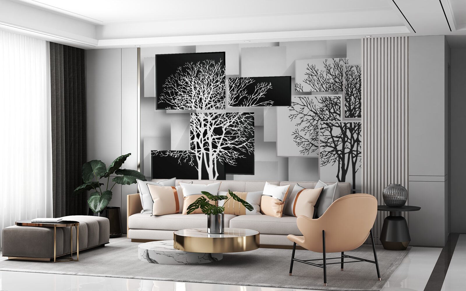 Fototapeta stromy sú čierne a biele na pozadí obdĺžnikov