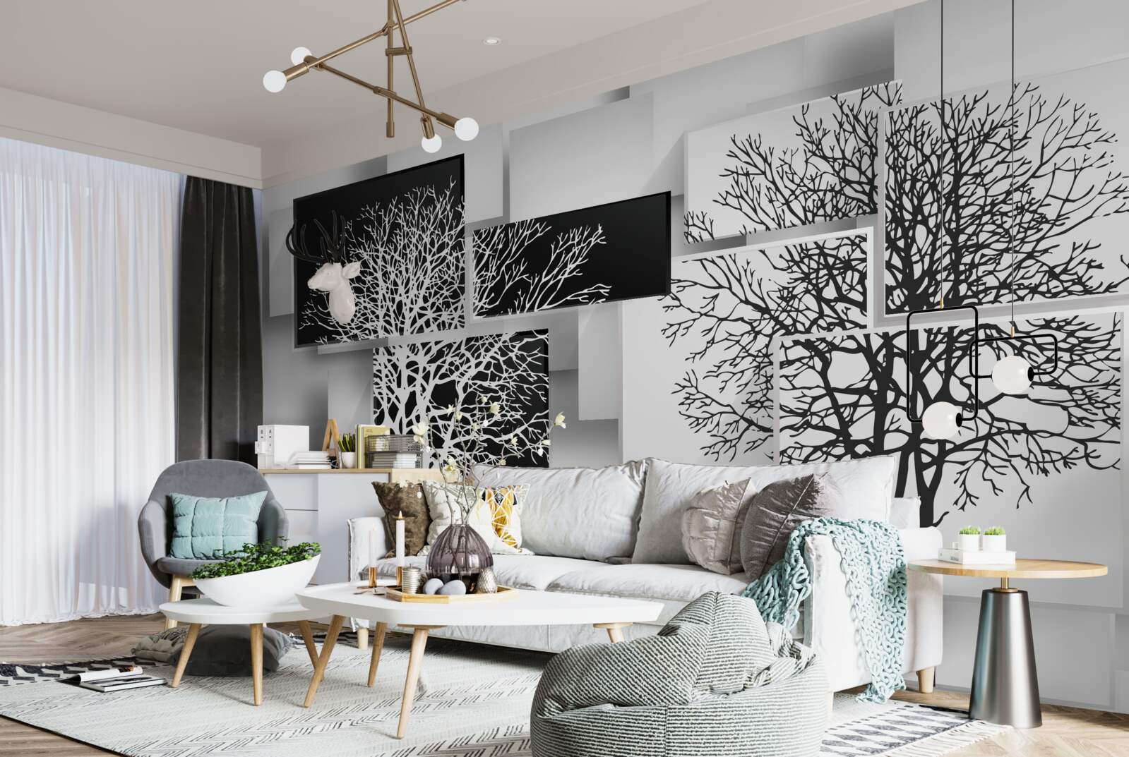 Fototapeta stromy sú čierne a biele na pozadí obdĺžnikov