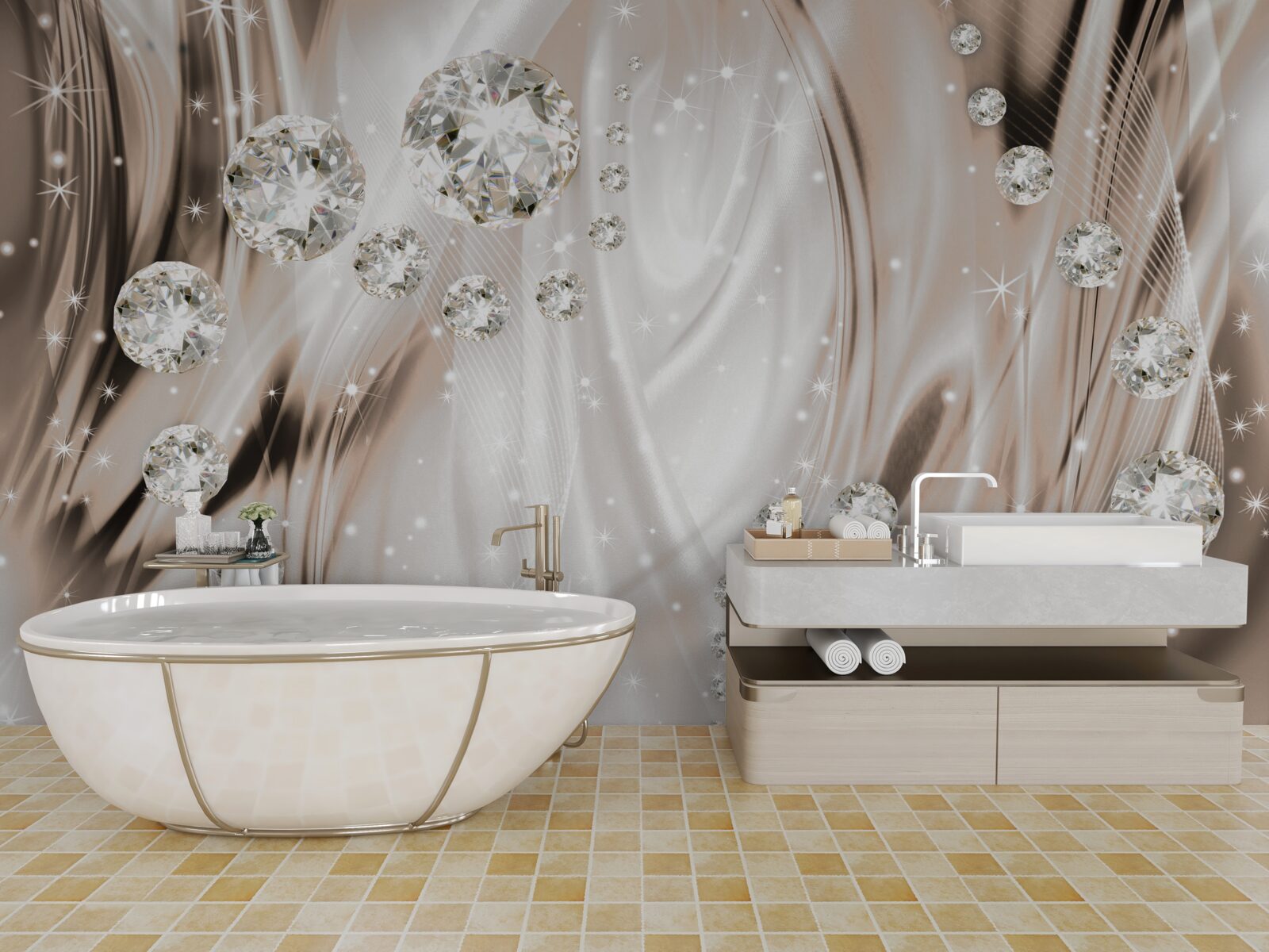 Fototapeta hnedý hodváb je zdobený drahými kameňmi