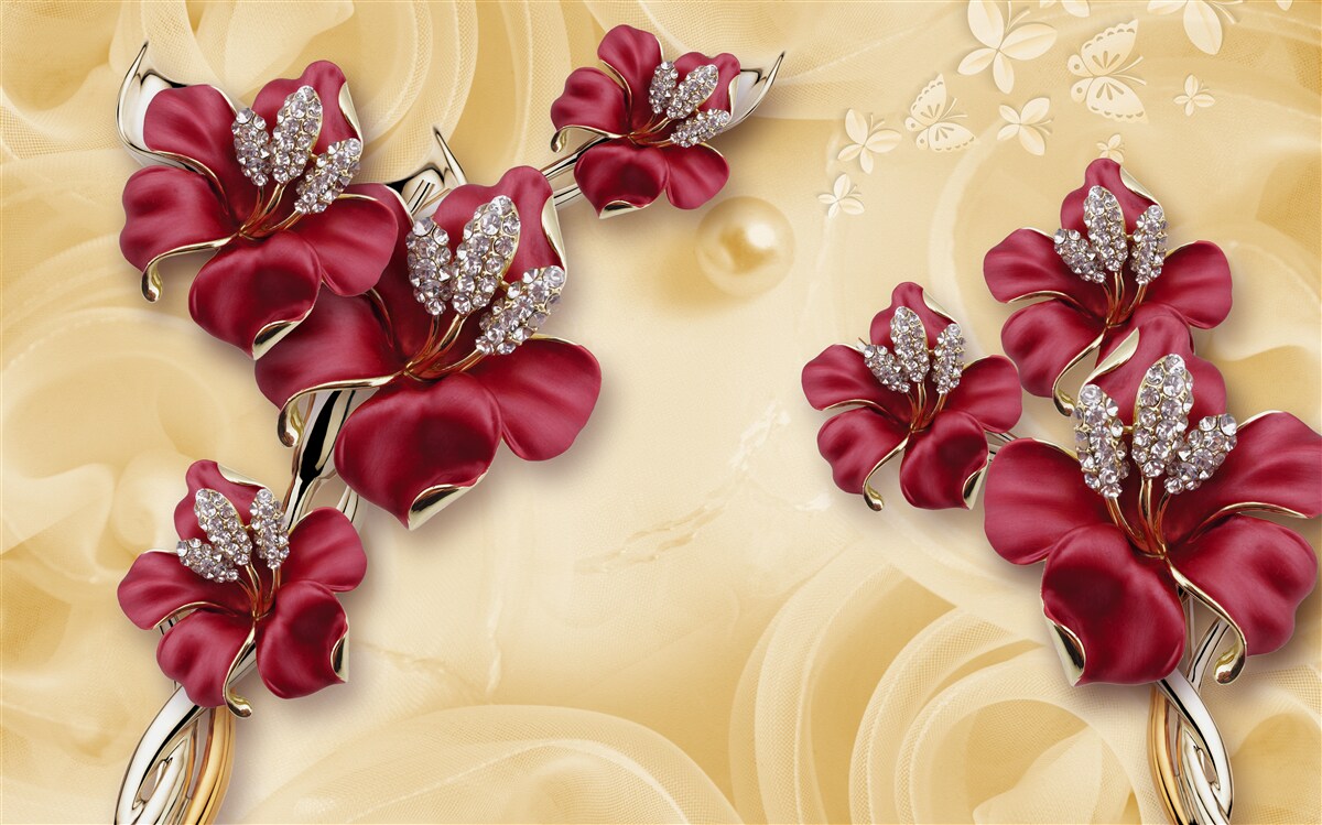 Fototapeta červená ľalia, zdobená kryštálmi a zlatom