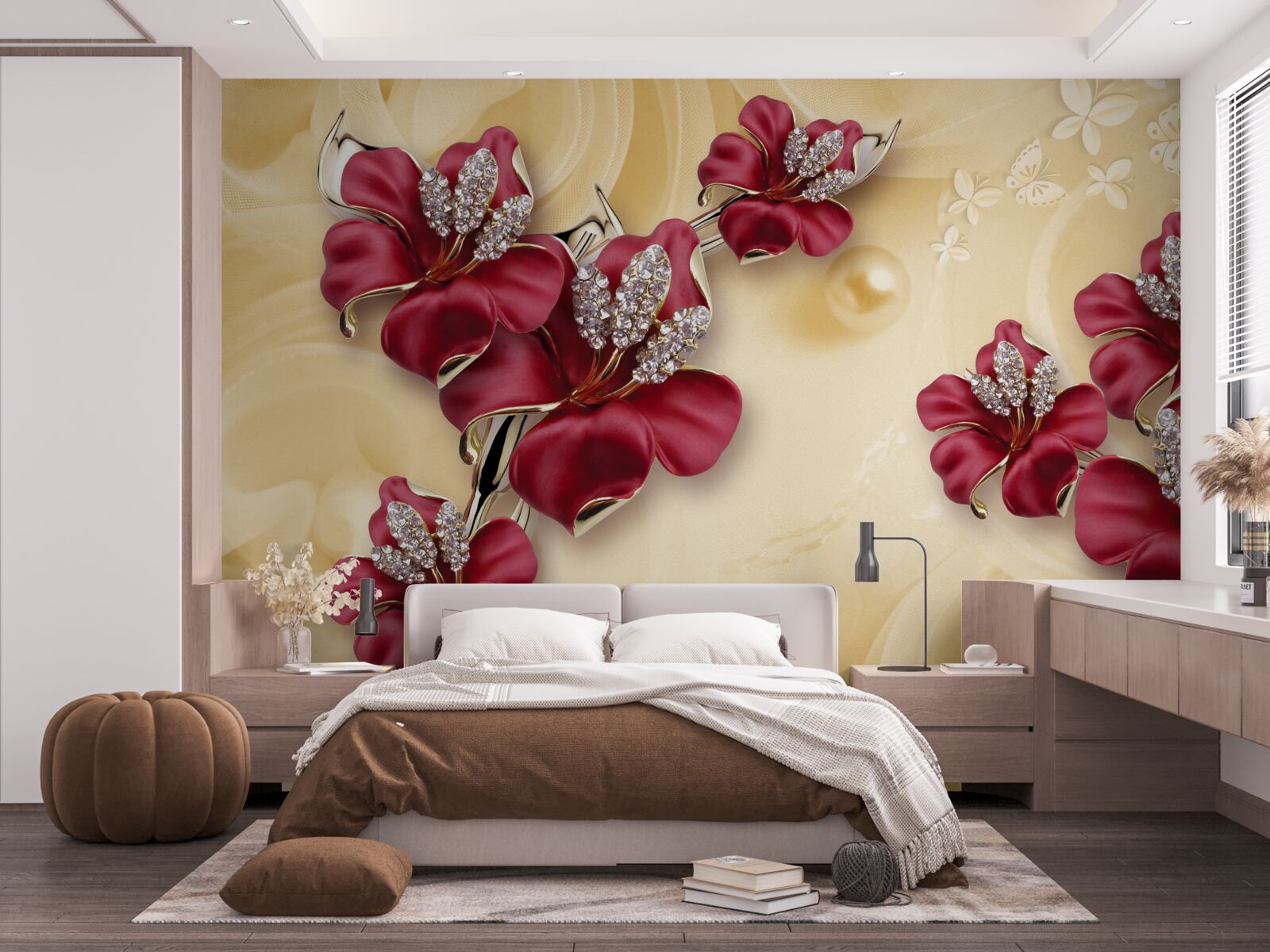 Fototapeta červená ľalia, zdobená kryštálmi a zlatom