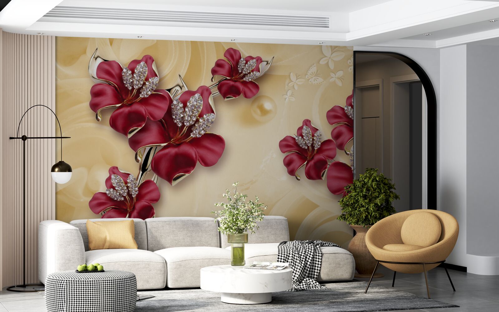 Fototapeta červená ľalia, zdobená kryštálmi a zlatom