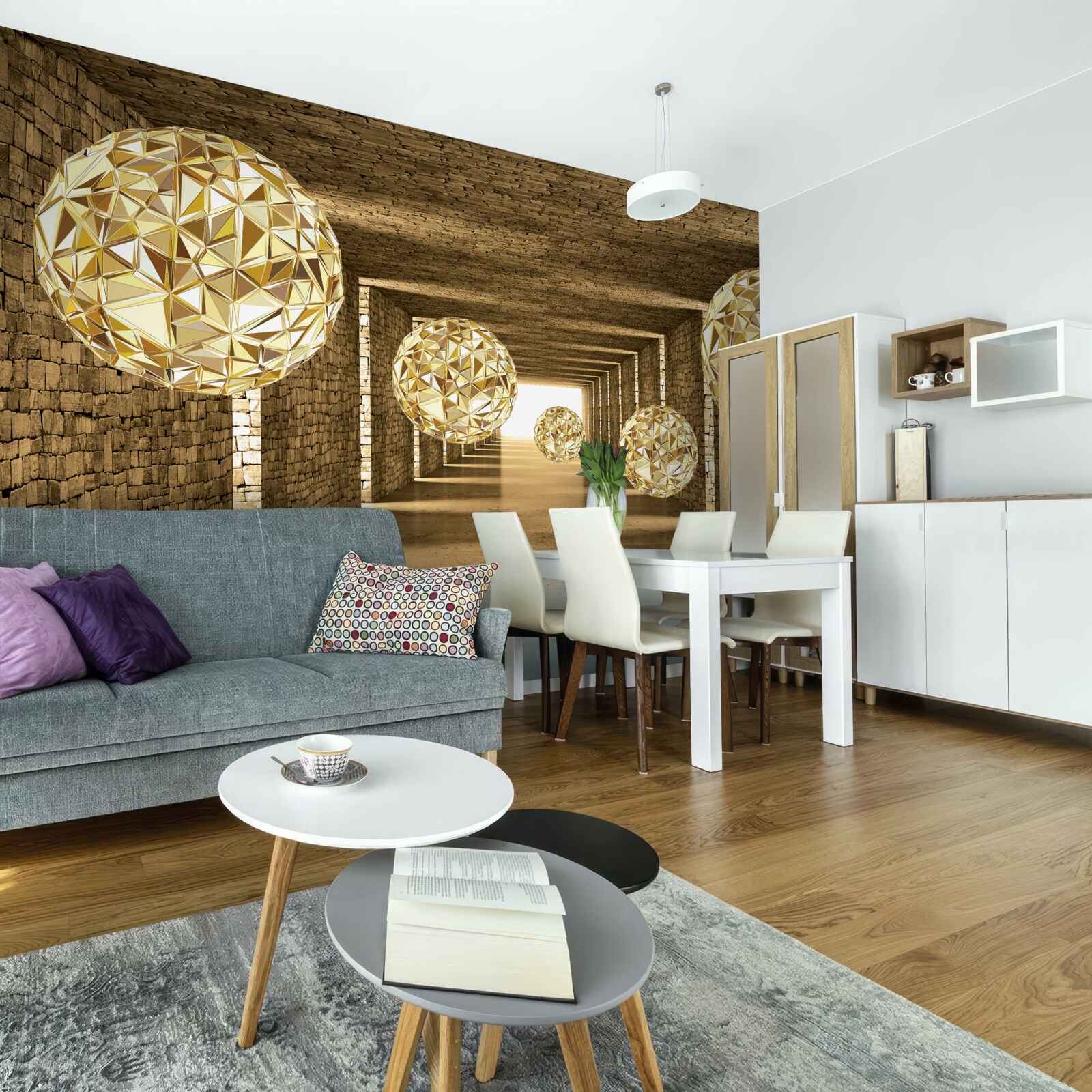 Fototapeta abstraktný obraz guľôčok a tunela v zlatých odtieňoch