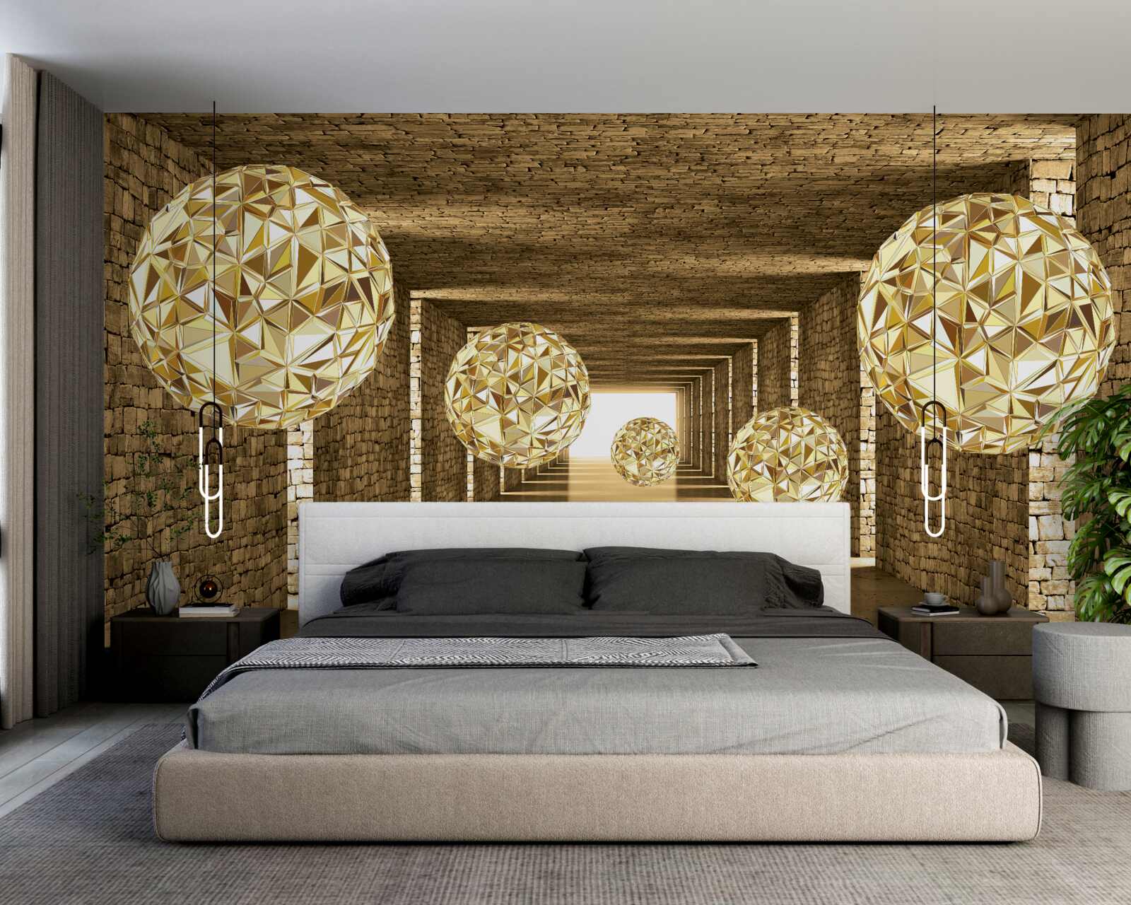 Fototapeta abstraktný obraz guľôčok a tunela v zlatých odtieňoch