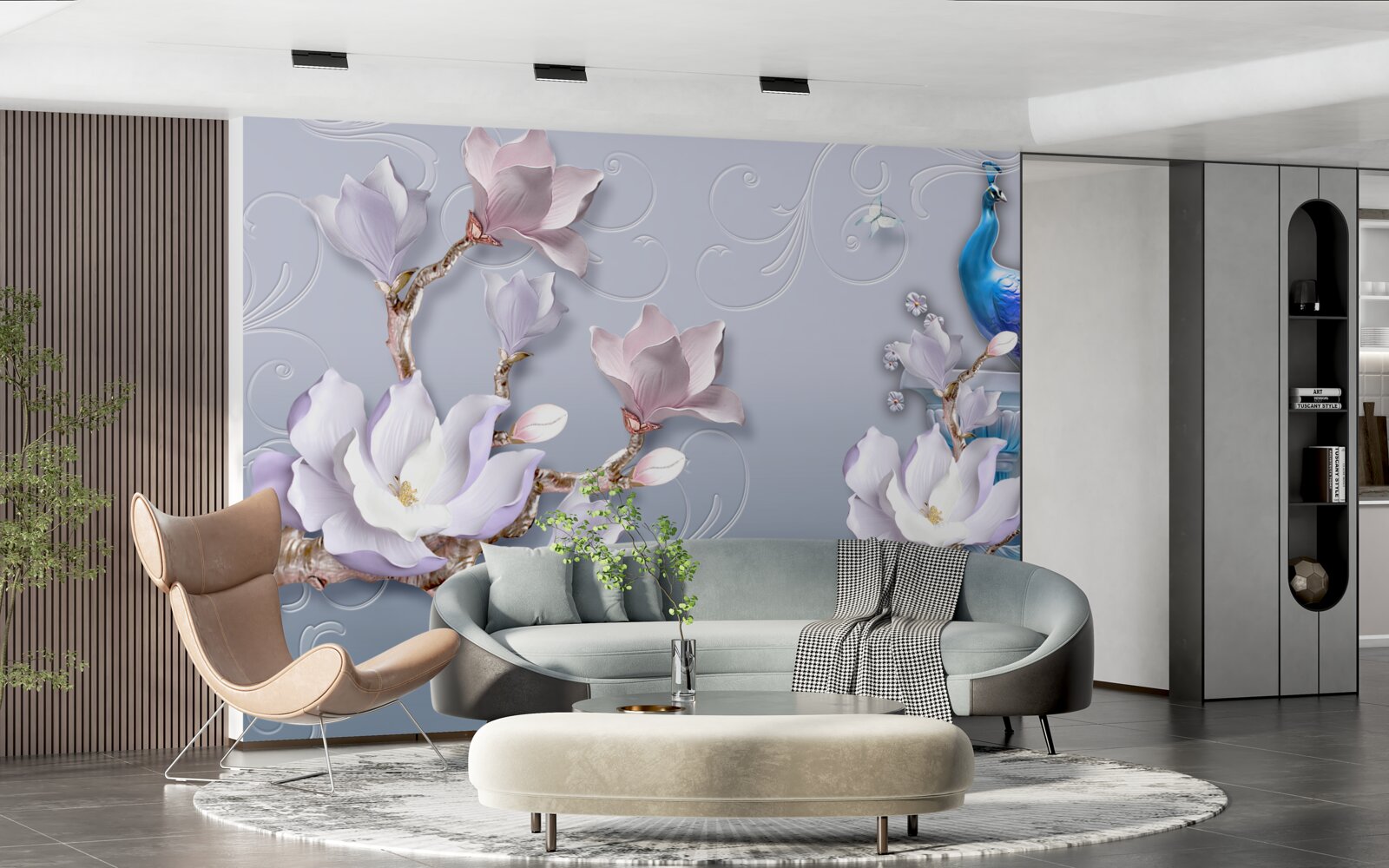 Fototapeta nádherný páv sediaci na rozkvitnutom strome