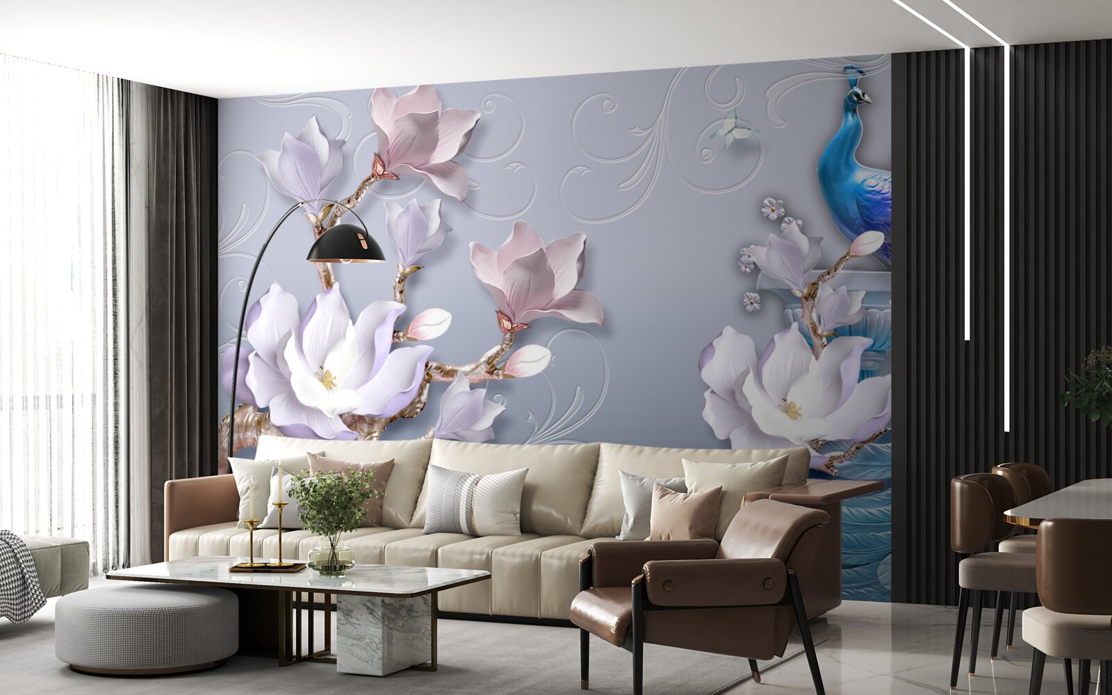 Fototapeta nádherný páv sediaci na rozkvitnutom strome