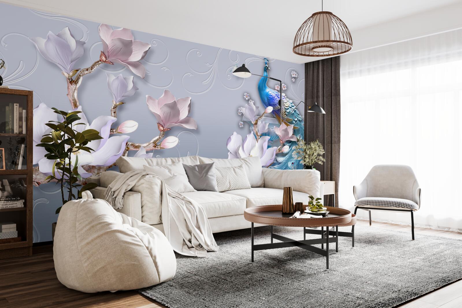 Fototapeta nádherný páv sediaci na rozkvitnutom strome