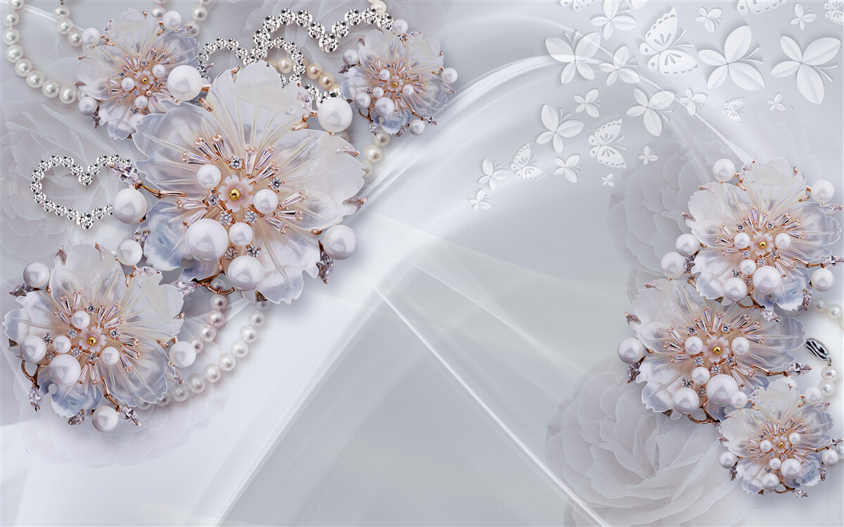 Fototapeta na hodvábe sú jemné kvietky zdobené perličkami