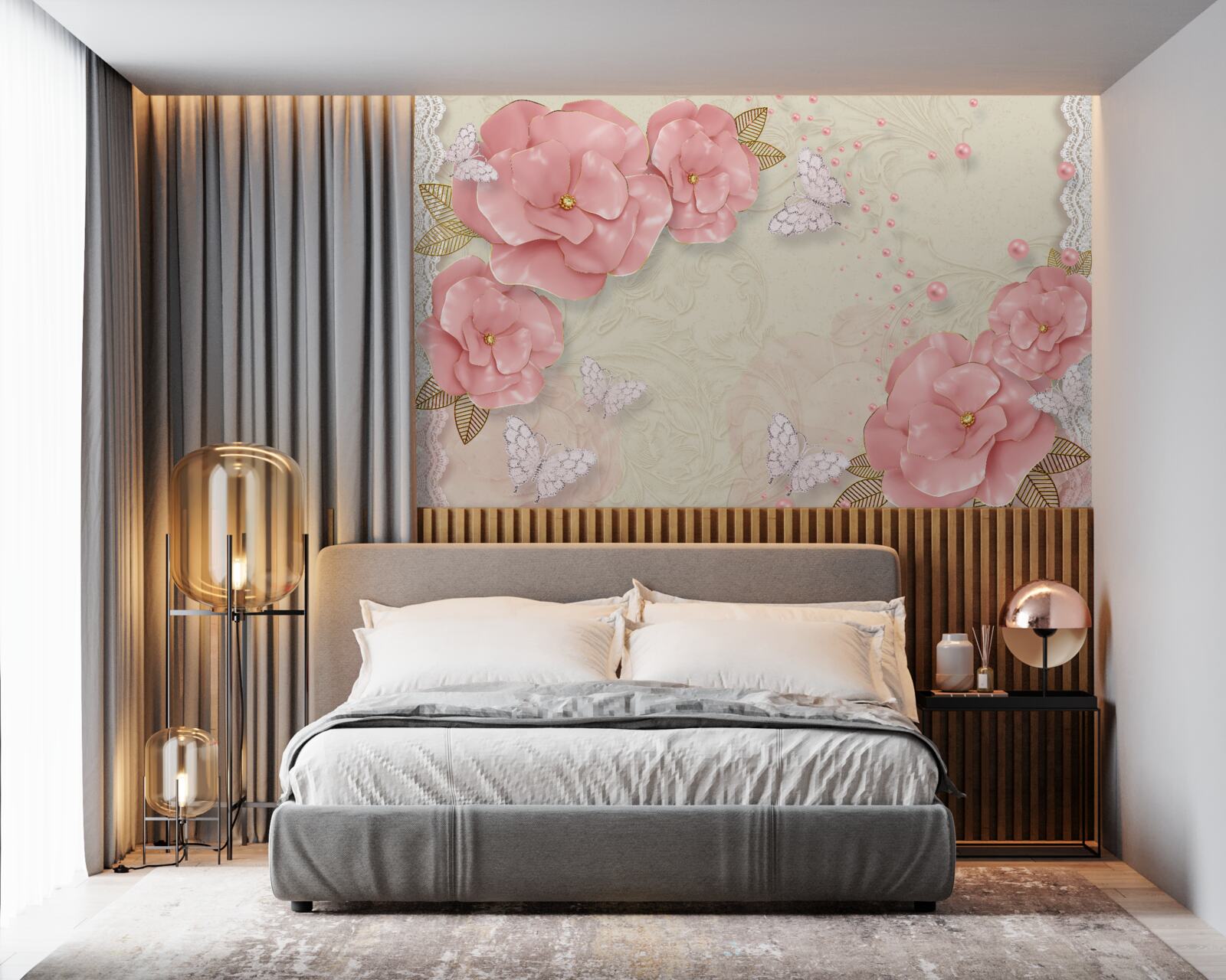 Fototapeta pôsobivé ružové púčiky a čisto biele nočné motýle