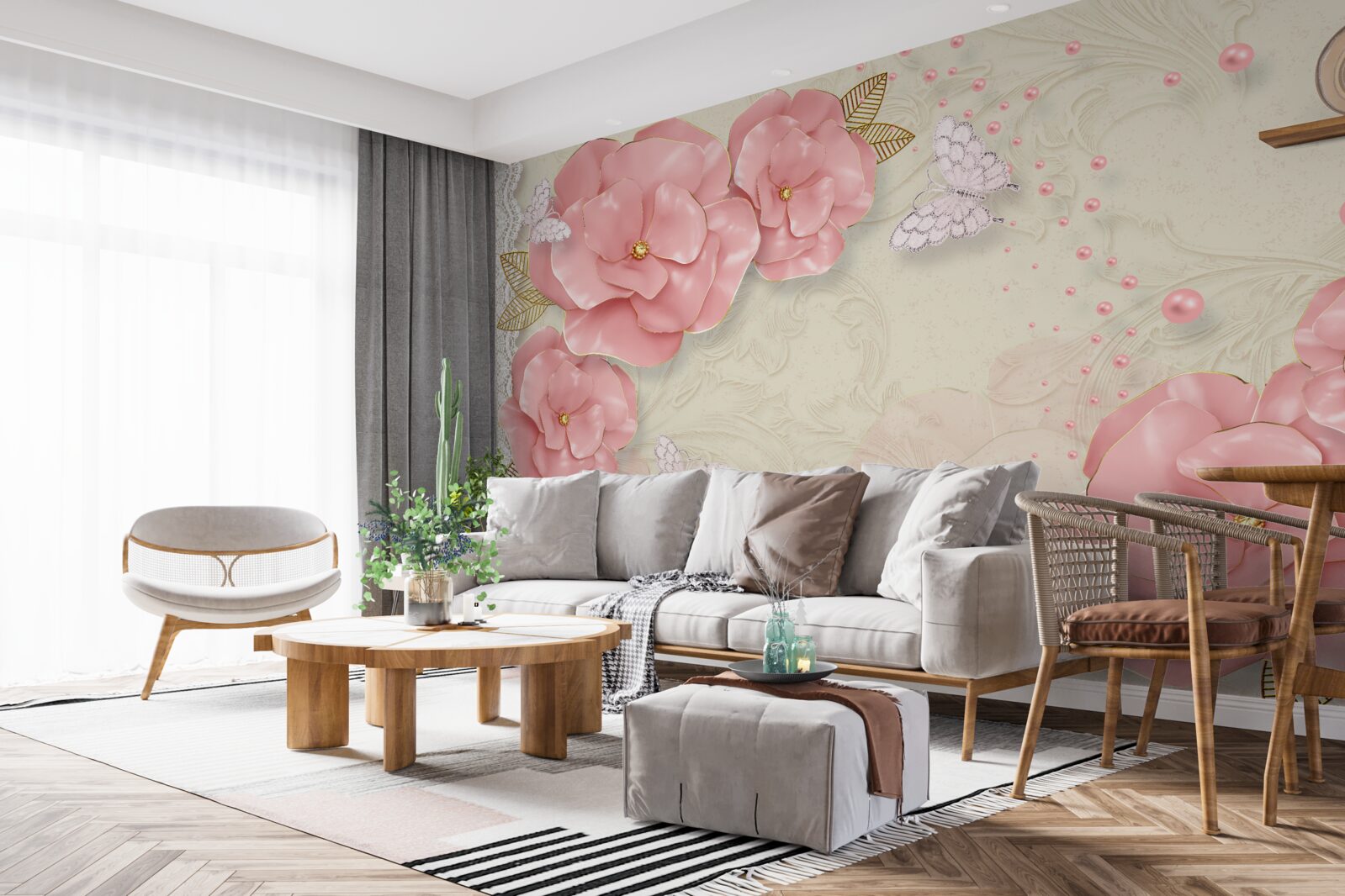 Fototapeta pôsobivé ružové púčiky a čisto biele nočné motýle