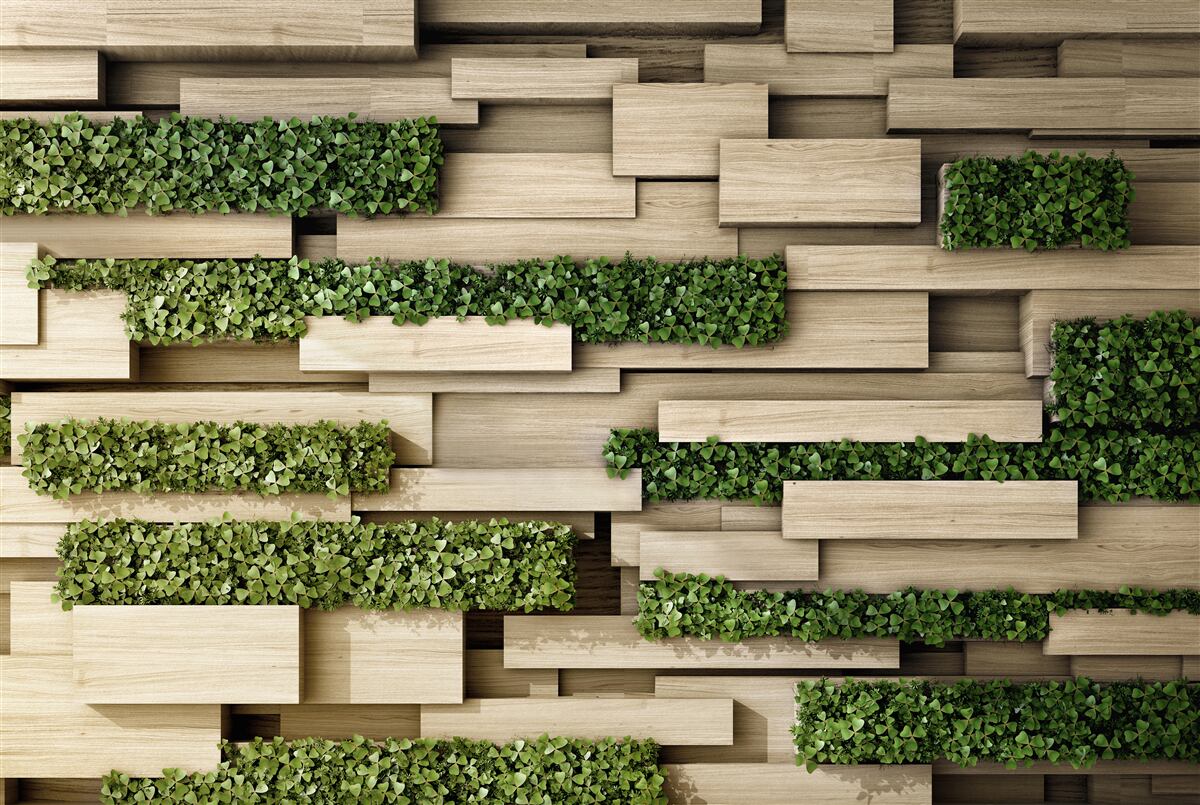 Fototapeta kamenná stena zdobená zelenými rastlinami