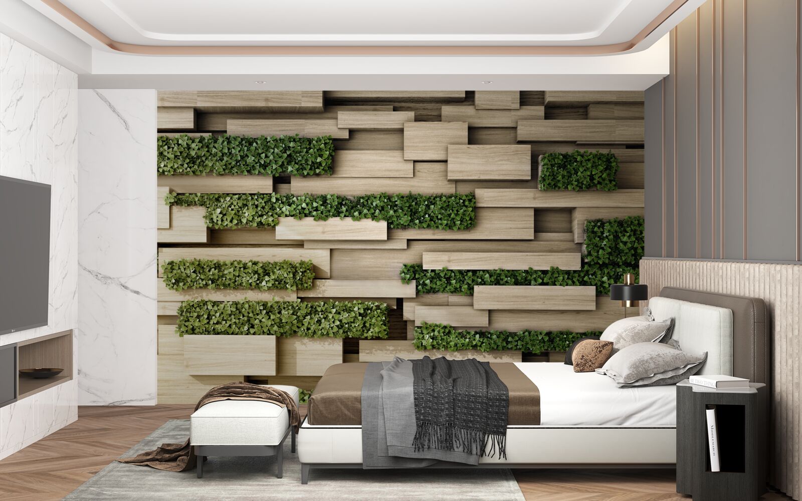 Fototapeta kamenná stena zdobená zelenými rastlinami