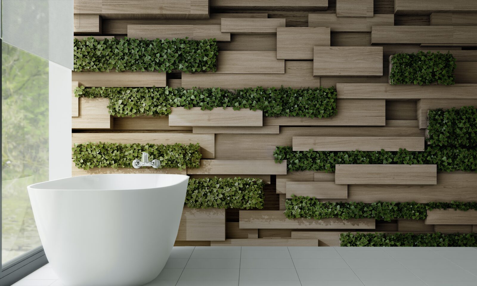 Fototapeta kamenná stena zdobená zelenými rastlinami