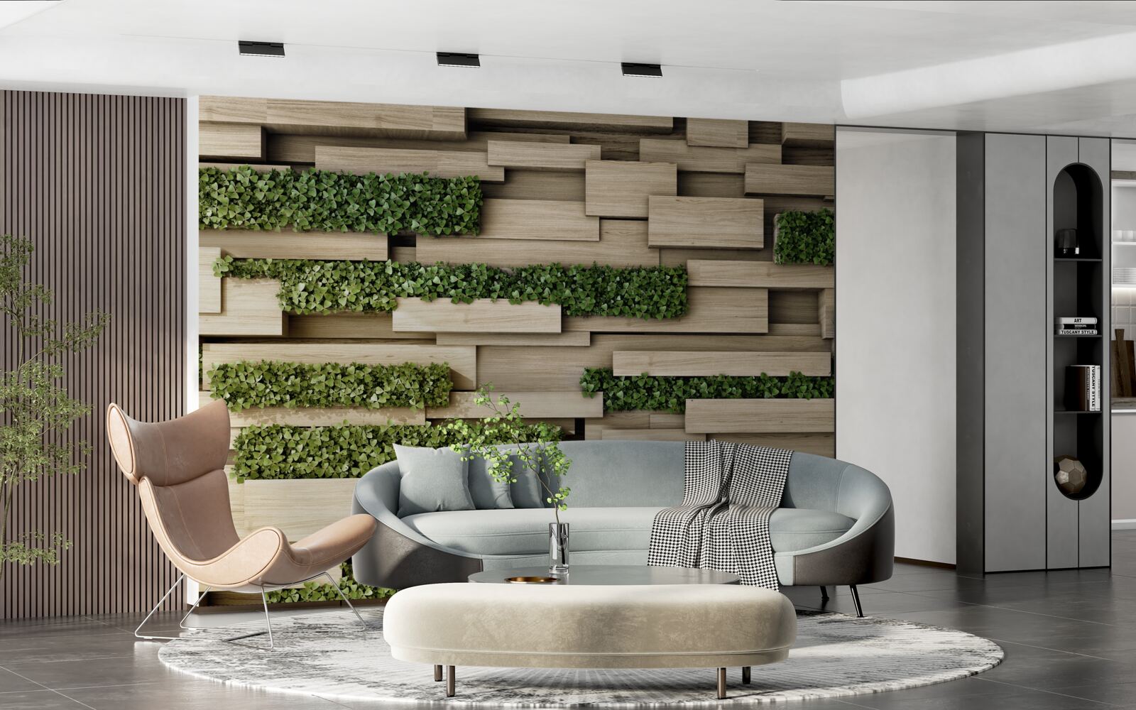 Fototapeta kamenná stena zdobená zelenými rastlinami