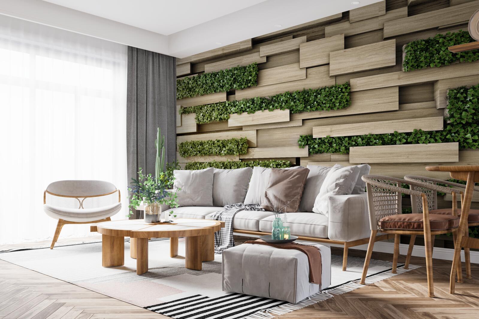 Fototapeta kamenná stena zdobená zelenými rastlinami