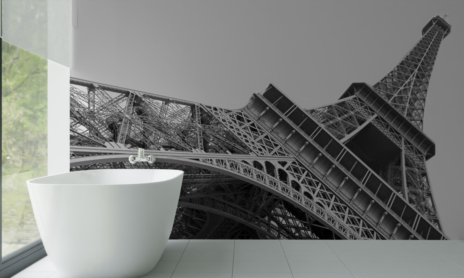 Fototapeta čiernobiely pohľad na Eiffelovu vežu zdola