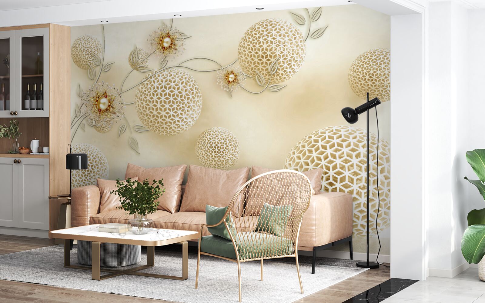 Fototapeta textúrne gule plávajúce vo vzduchu a biele kvety