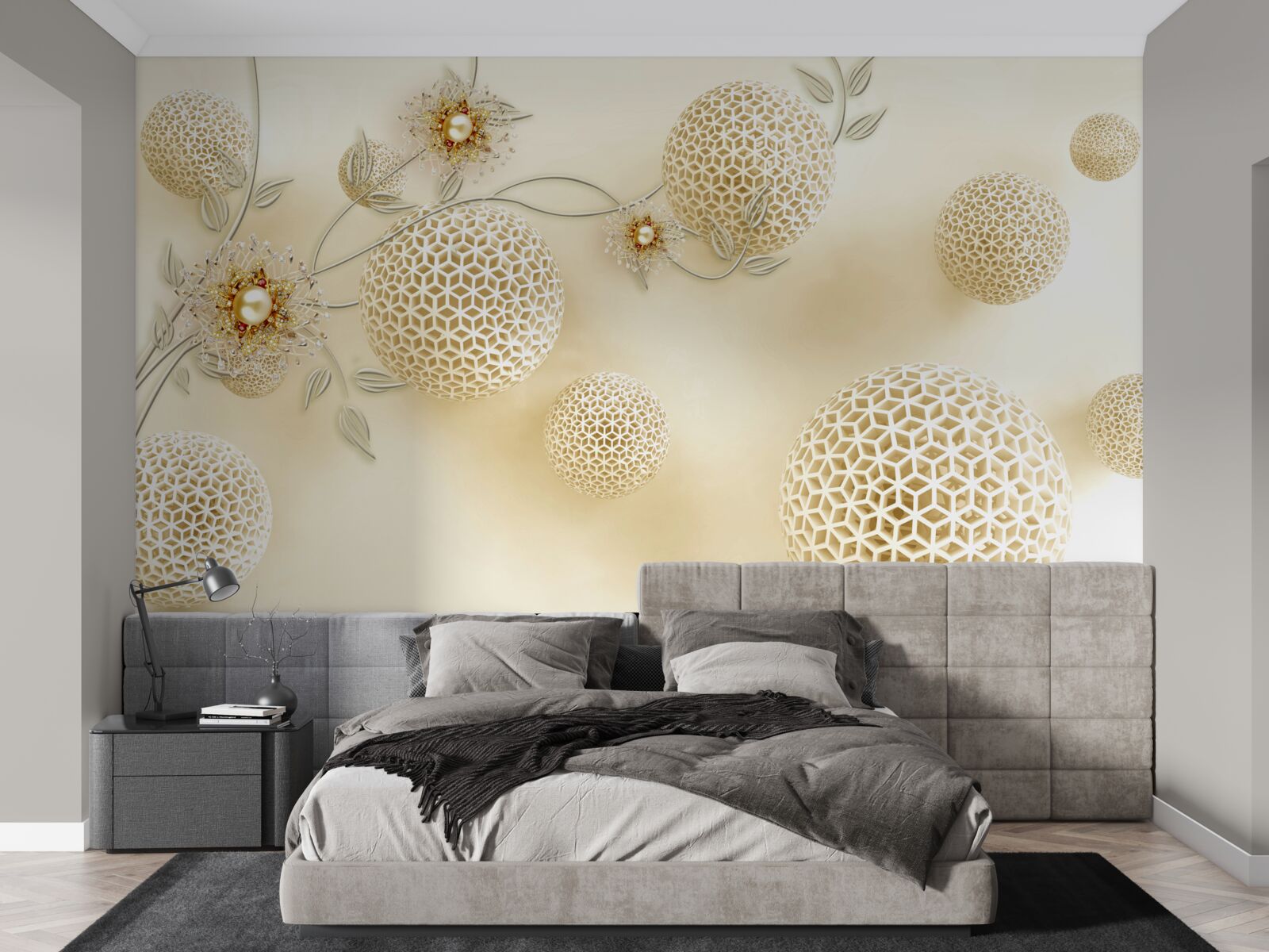 Fototapeta textúrne gule plávajúce vo vzduchu a biele kvety