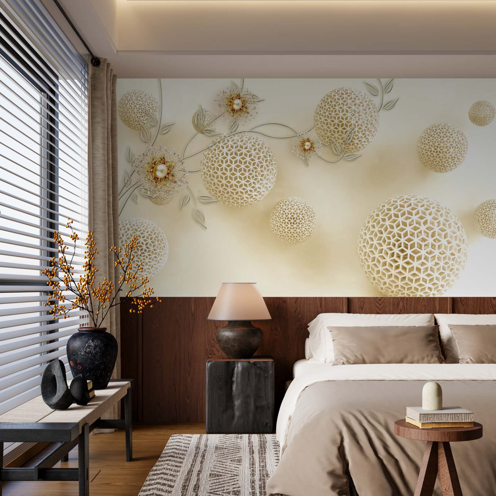 Fototapeta textúrne gule plávajúce vo vzduchu a biele kvety