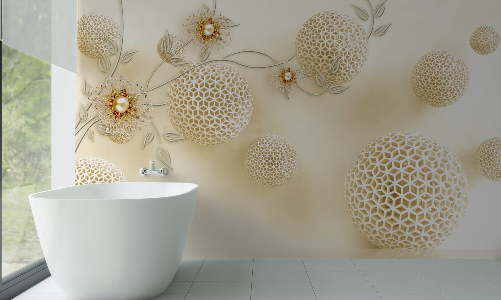 Fototapeta textúrne gule plávajúce vo vzduchu a biele kvety