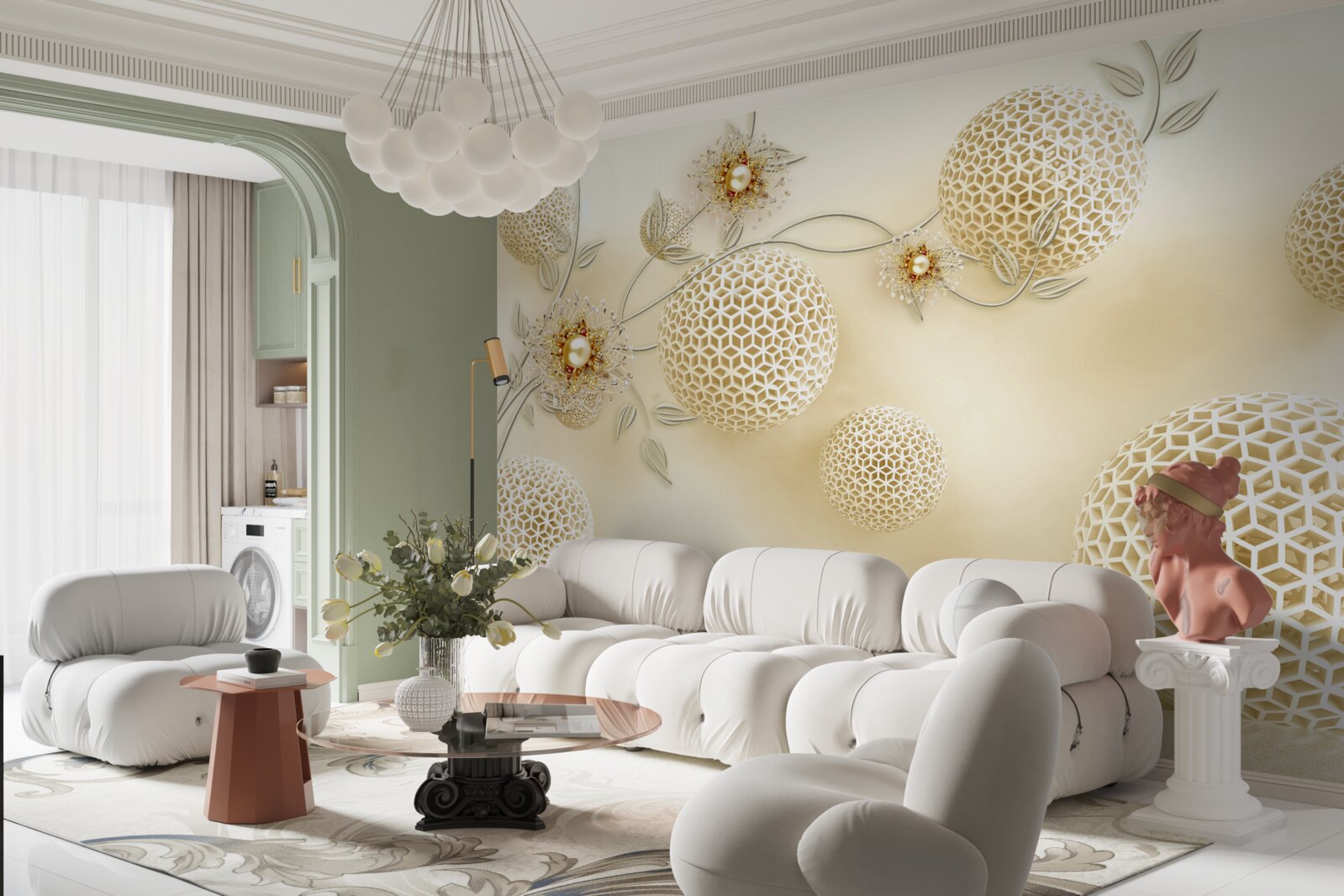 Fototapeta textúrne gule plávajúce vo vzduchu a biele kvety