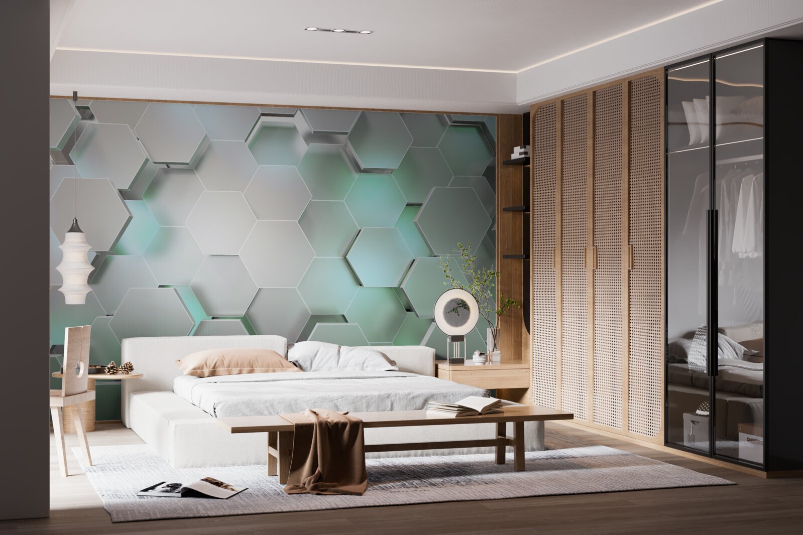 Fototapeta šesťhranné bunky so svetelným efektom