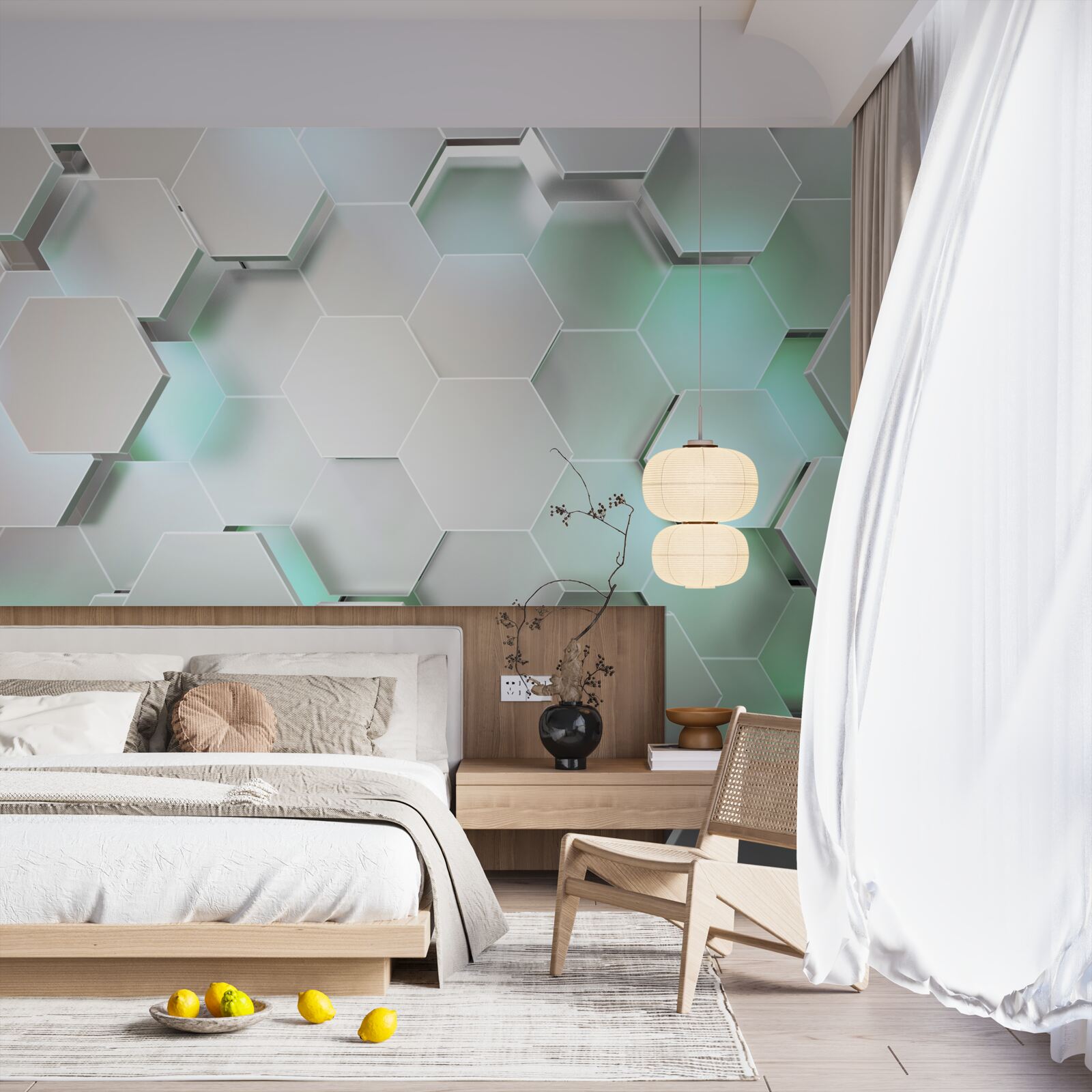 Fototapeta šesťhranné bunky so svetelným efektom