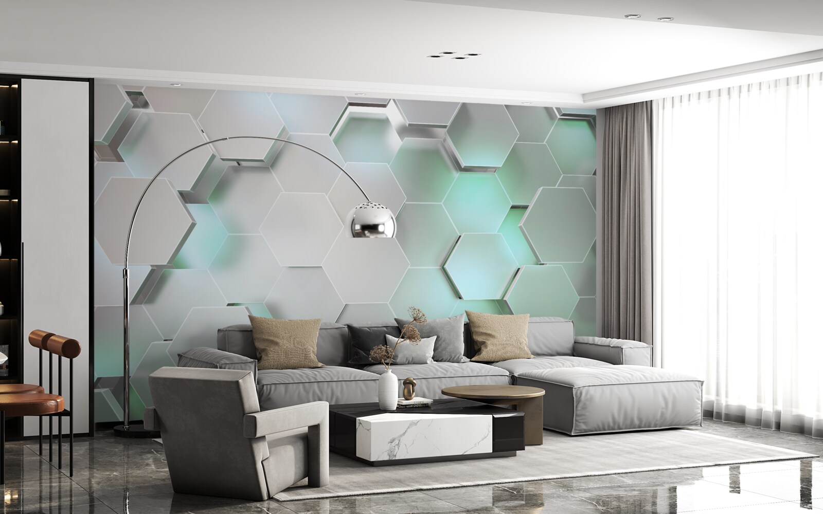 Fototapeta šesťhranné bunky so svetelným efektom