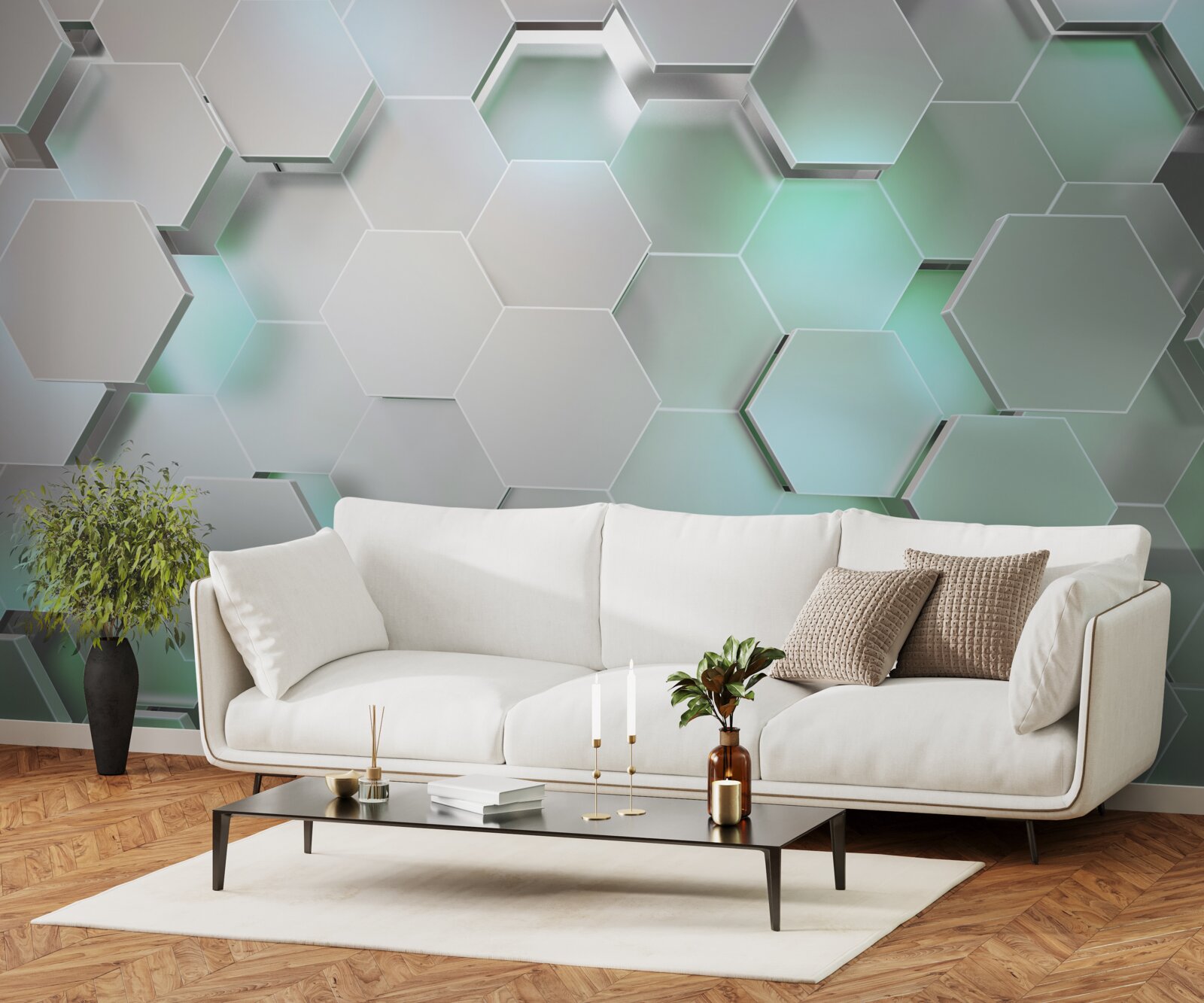 Fototapeta šesťhranné bunky so svetelným efektom