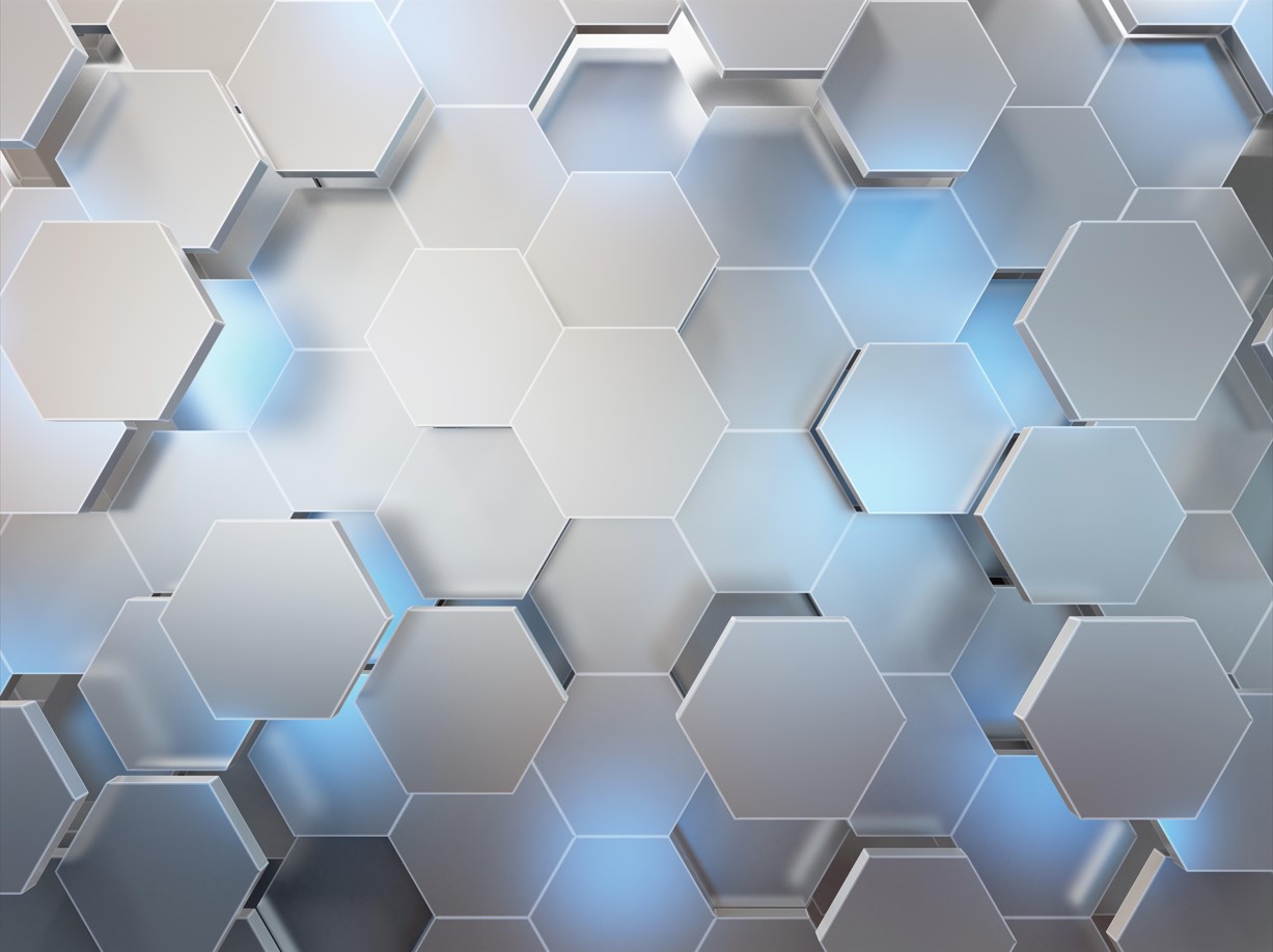 Fototapeta sivé šesťuholníky s modrým akcentom